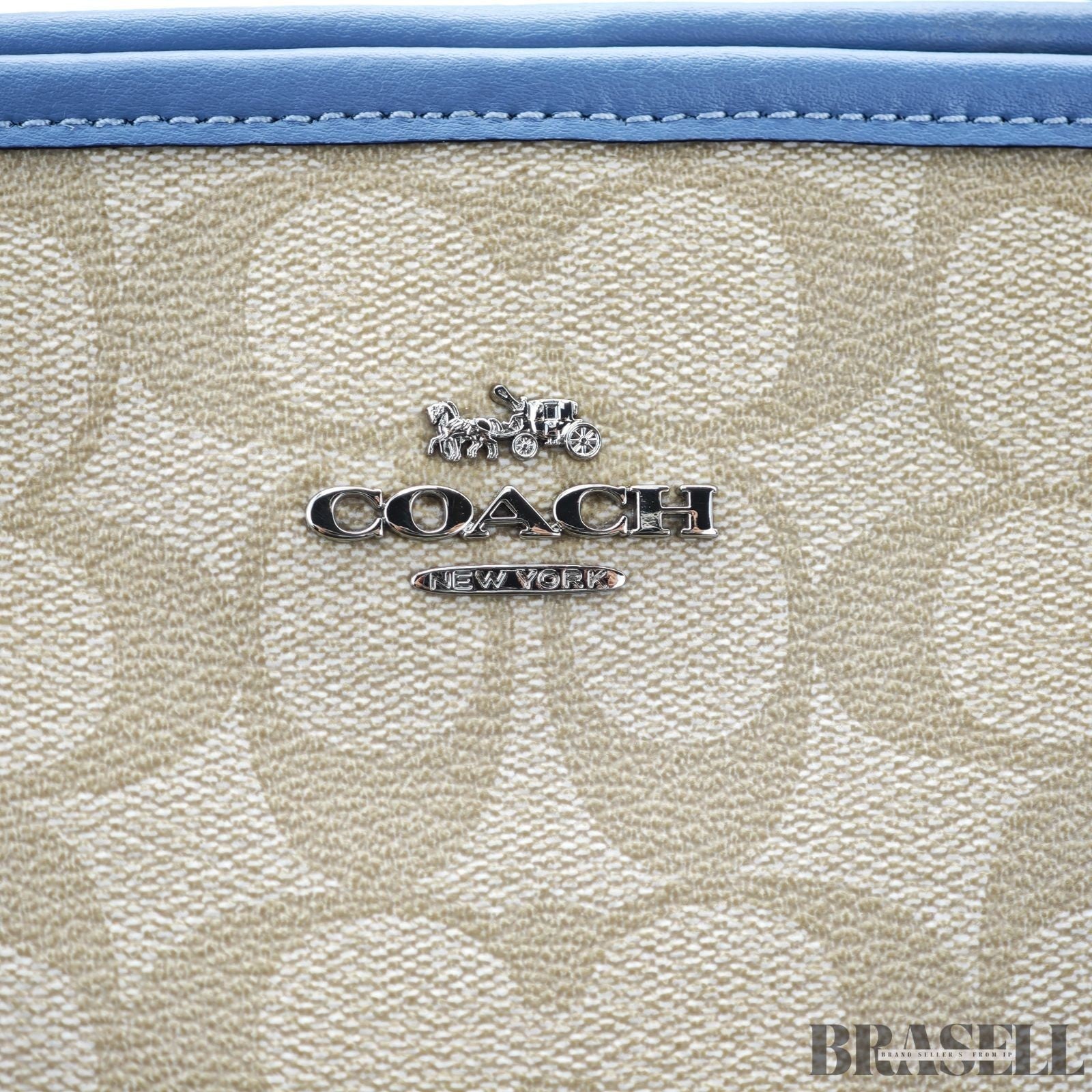 COACH Luxury Signature Tote Bag Beige/Blue for Women