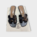 Hermès Oran Leather Sandals Ladies Mules Size US 6.5 UK 6 EU 37 Black 【B】