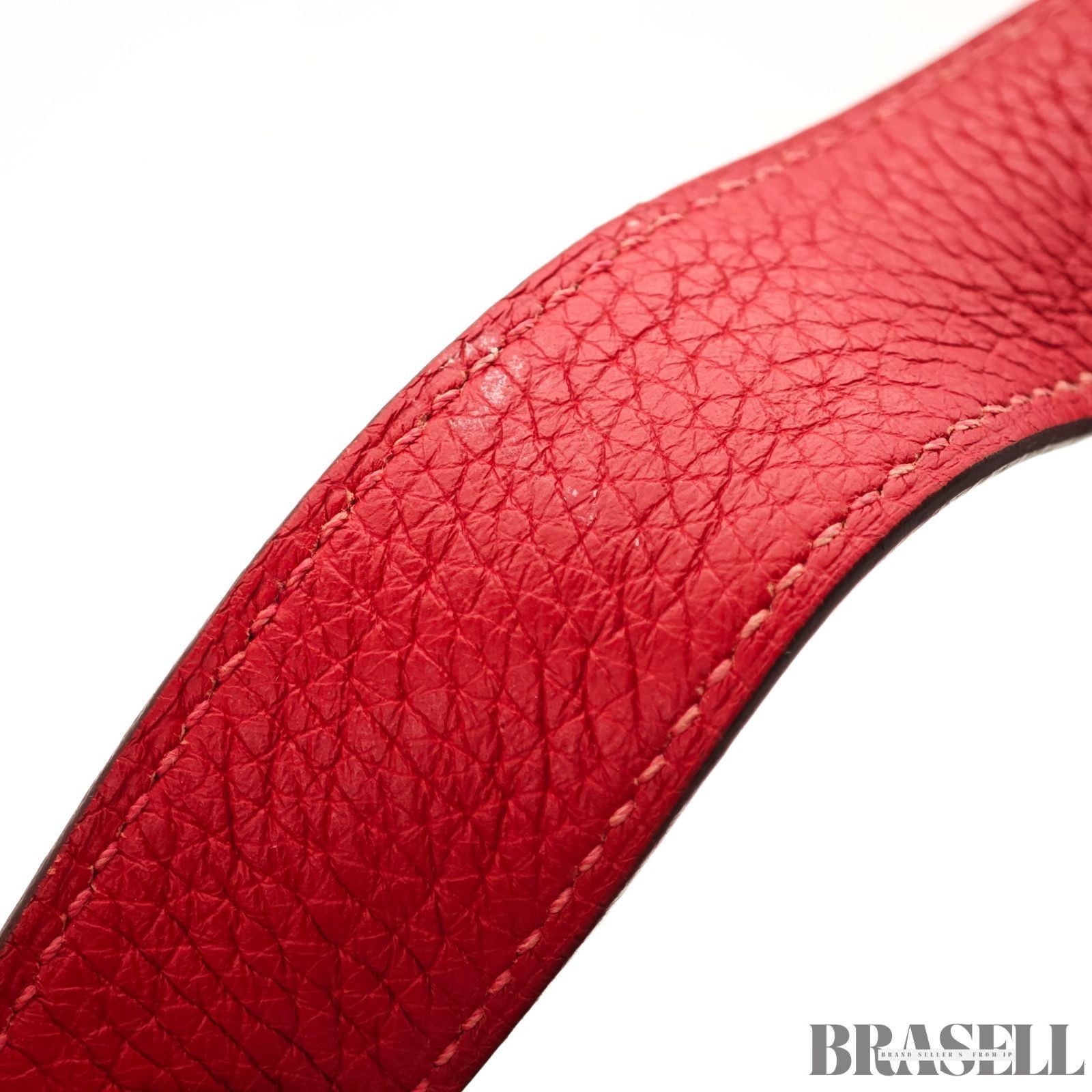 HERMES Picotin Lock Red Handbag Tote Bag Leather Silver Hardware with Padlock