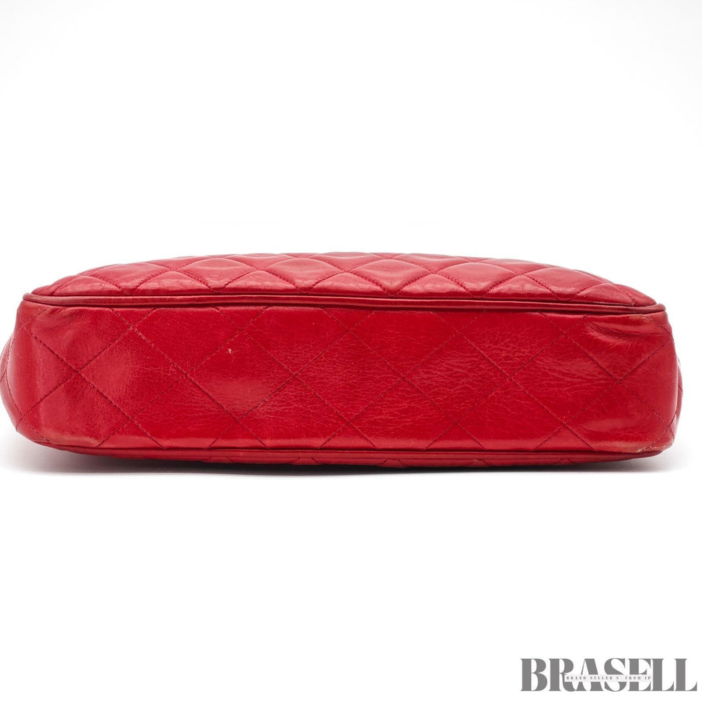 CHANEL Matelasse Lambskin Tote Bag Red Quilted Shoulder Bag Women's Guarantee