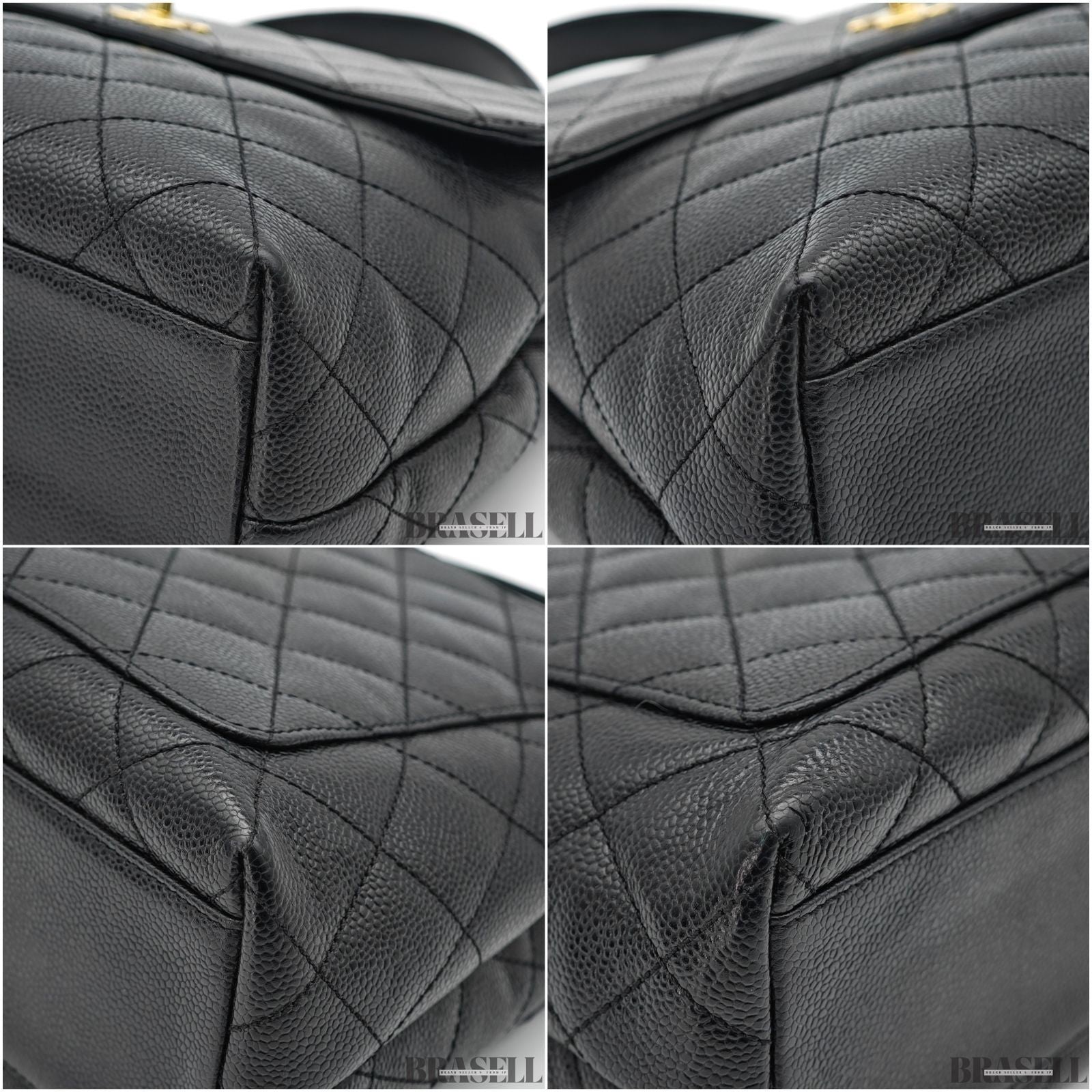 CHANEL Top Handle Bag Caviar Skin Black Handbag Women's Guarantee Card