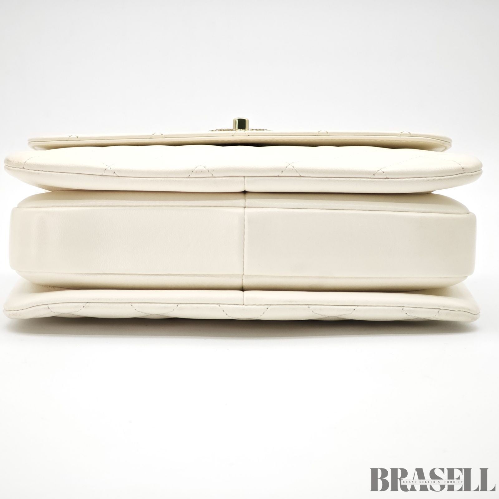 CHANEL Matelasse Coco Mark Lambskin Top Handle Flap Bag Chain Shoulder White