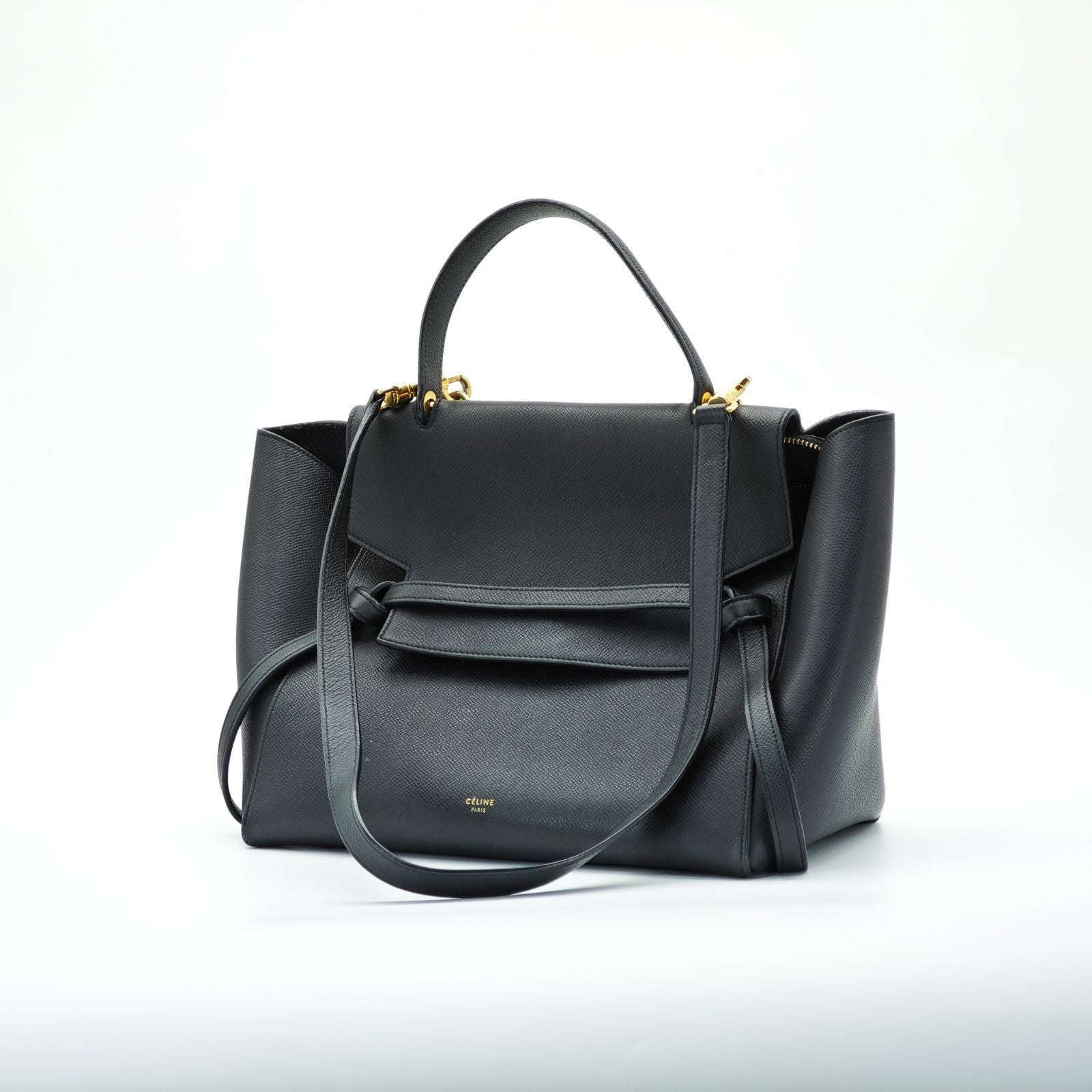 CELINE Luggage Shoulder Bag Leather 2-Way Black Women's