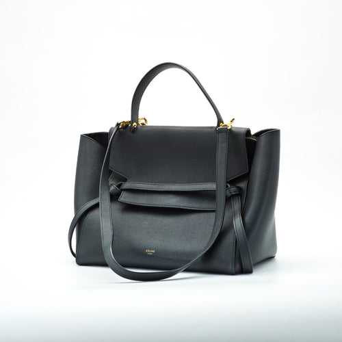 CELINE Luggage Shoulder Bag Leather 2-Way Black Women's