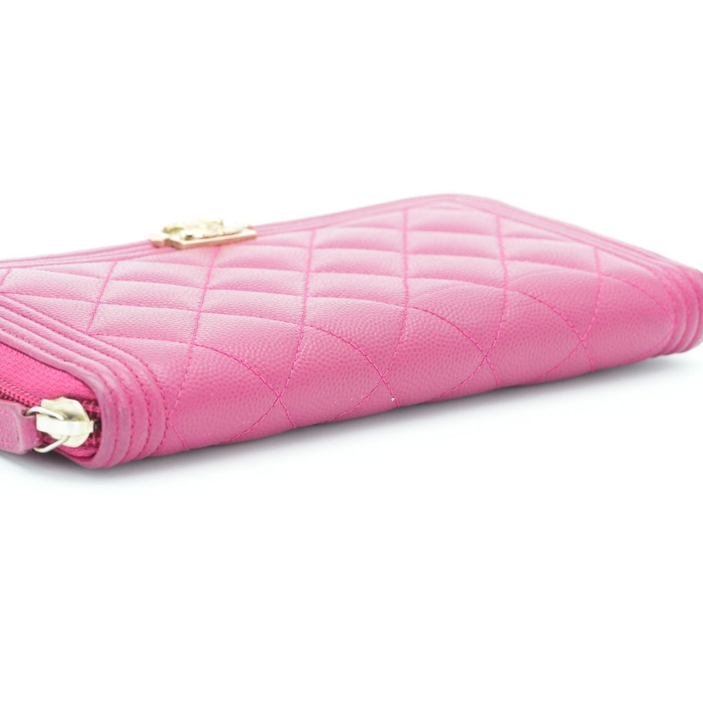 CHANEL Boy Chanel Caviar Leather Long Wallet Pink Women's 23 Series