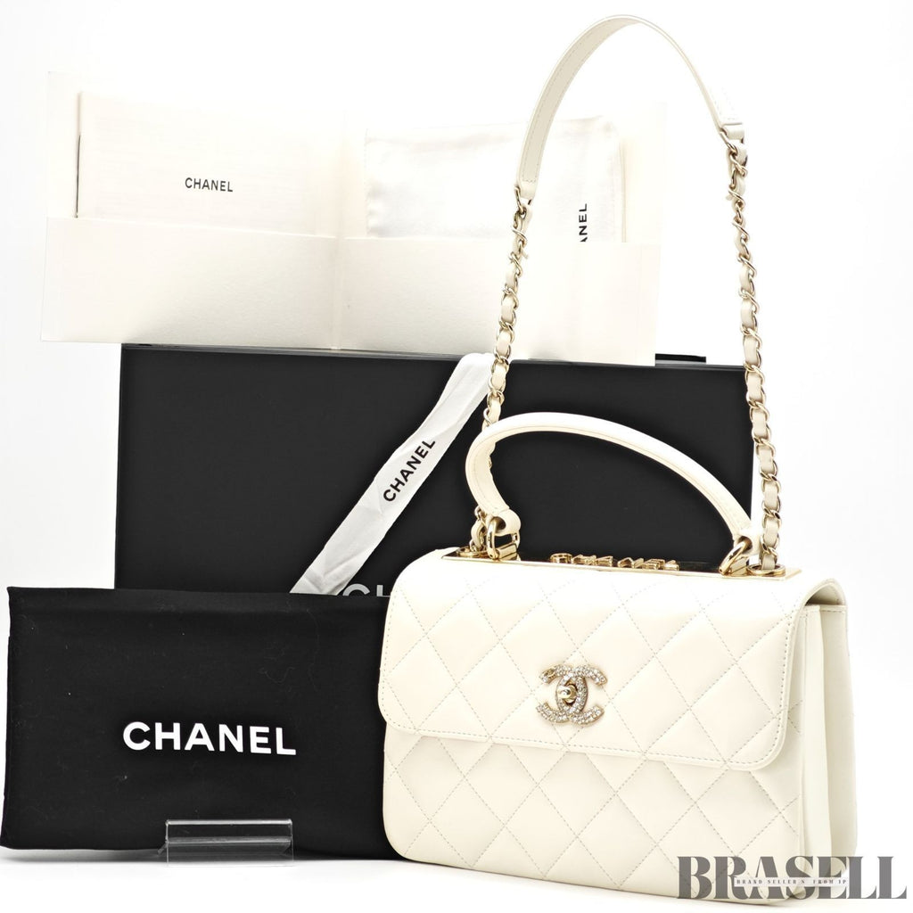 CHANEL Matelasse Coco Mark Lambskin Top Handle Flap Bag Chain Shoulder White