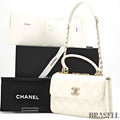 CHANEL Matelasse Coco Mark Lambskin Top Handle Flap Bag Chain Shoulder White
