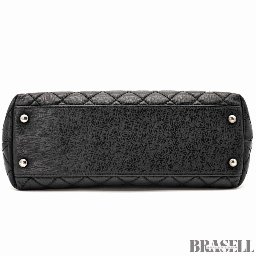 CHANEL Top Handle Matelasse 2Way Handbag Shoulder Bag Black Caviar Skin Women