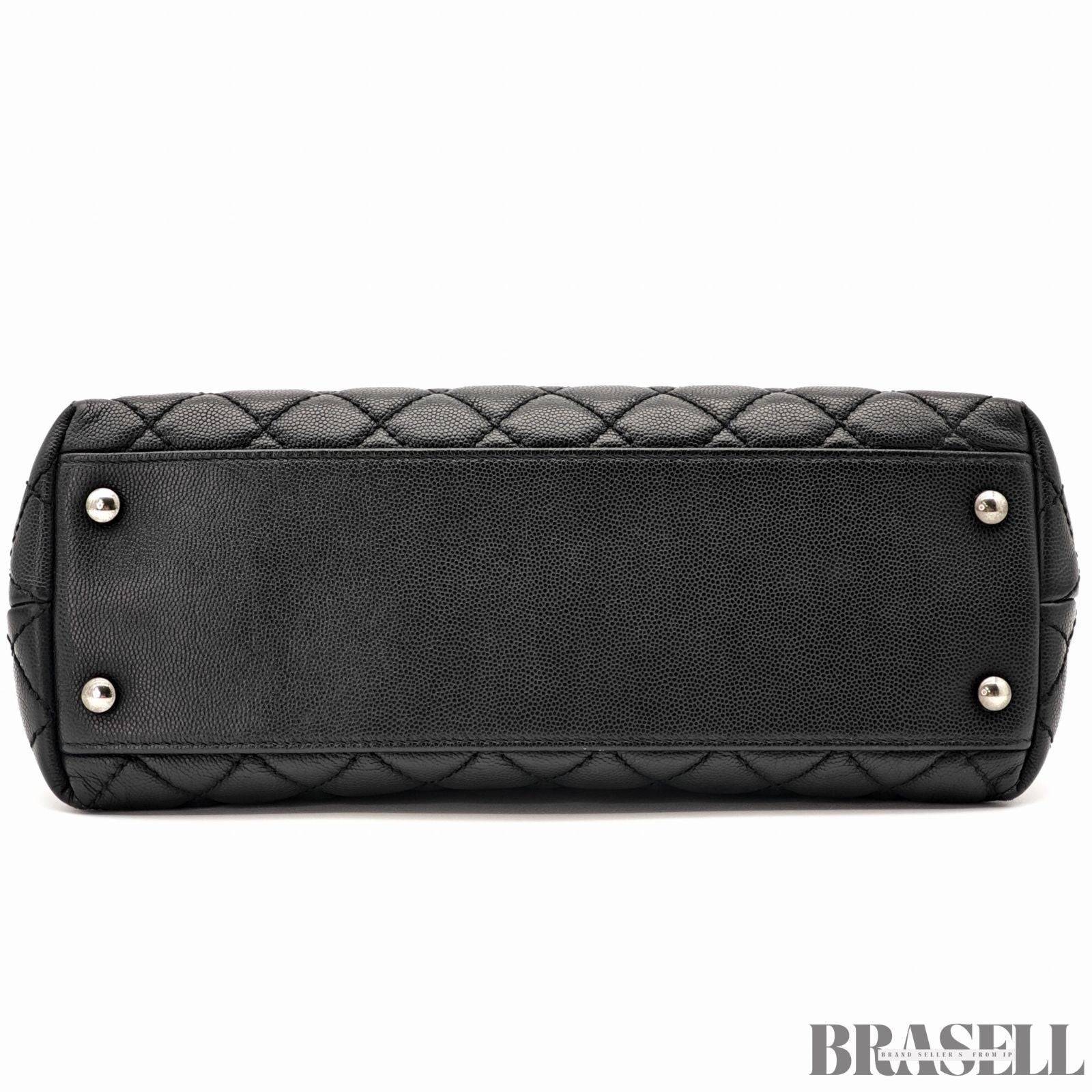 CHANEL Top Handle Matelasse 2Way Handbag Shoulder Bag Black Caviar Skin Women