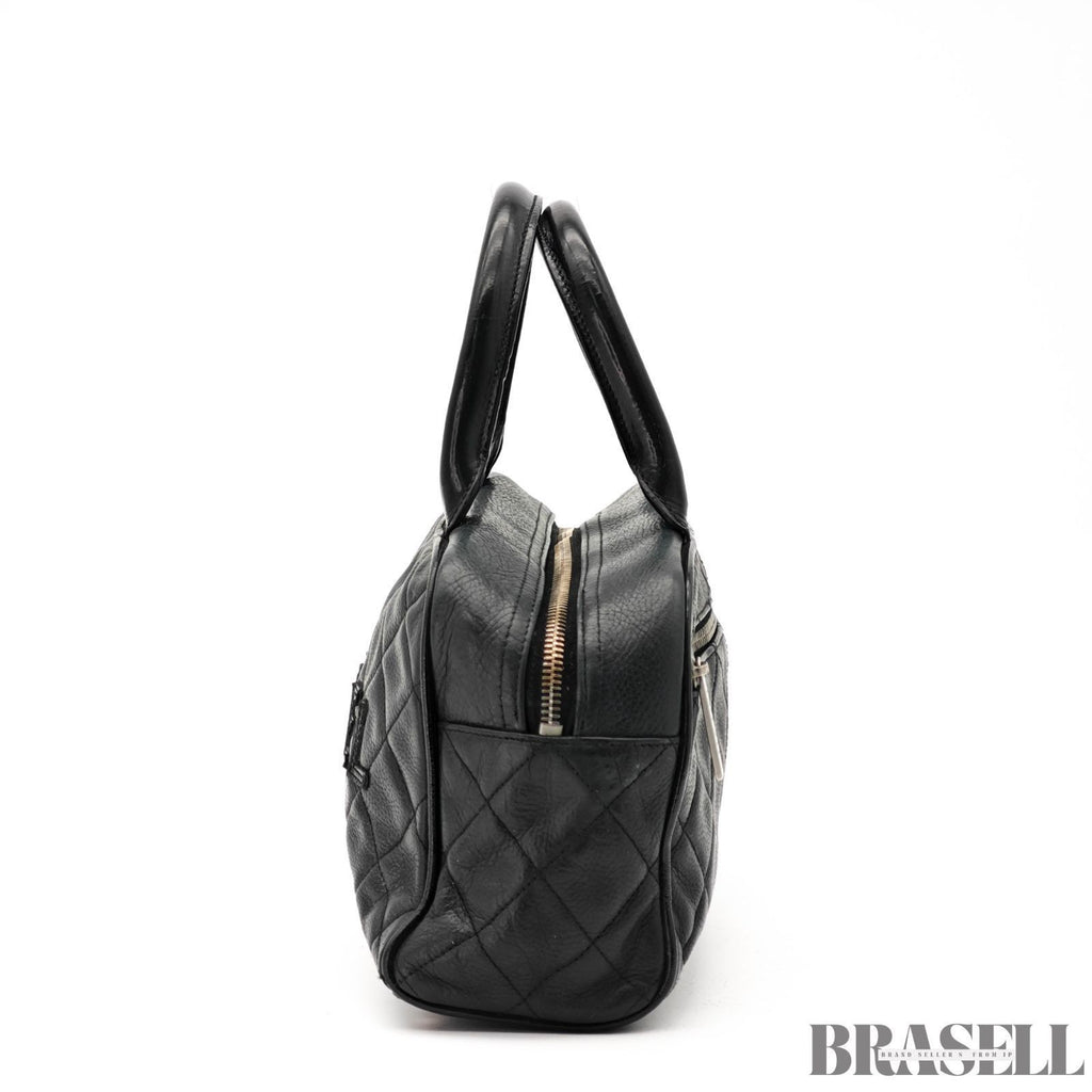 CHANEL Matelassé Caviar Leather Mini Boston Handbag Black with Guarantee Card