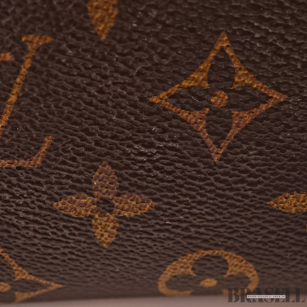 LOUIS VUITTON Logo Pochette Cosmetic PM Pouch Monogram Leather Brown M47515