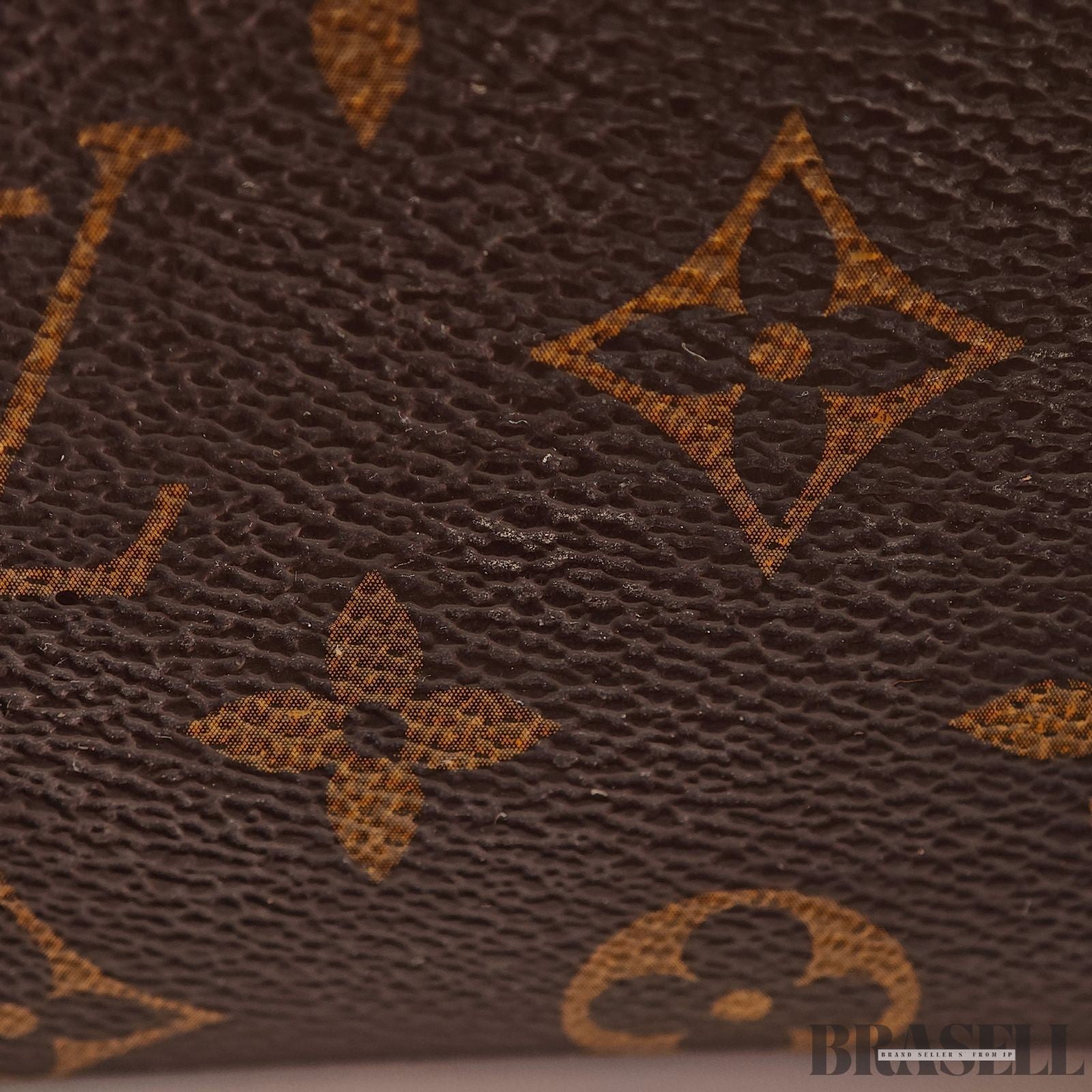 LOUIS VUITTON Logo Pochette Cosmetic PM Pouch Monogram Leather Brown M47515