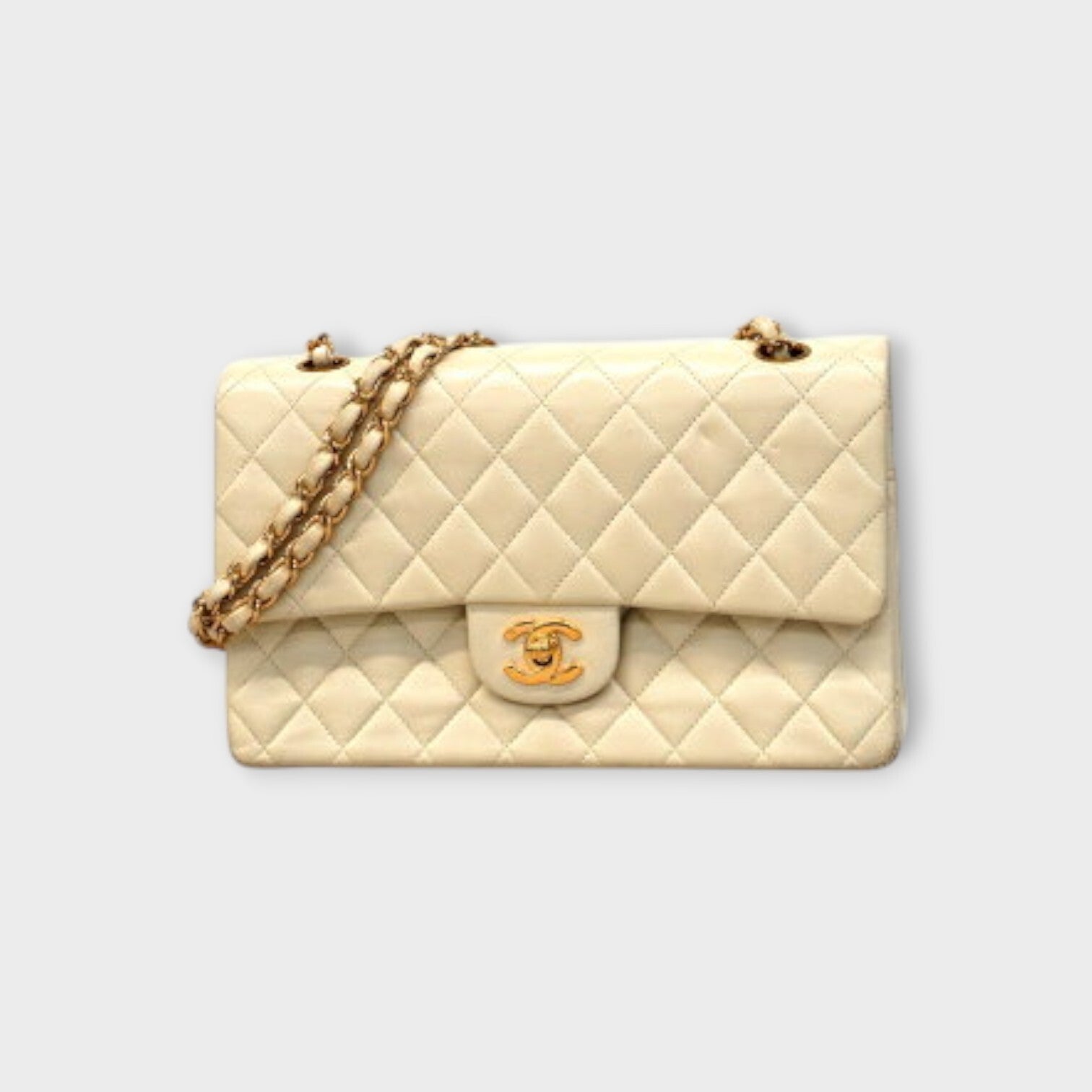 CHANEL MATRASSE W chain shoulder bag Lamb skin white with champagne gold hardwar