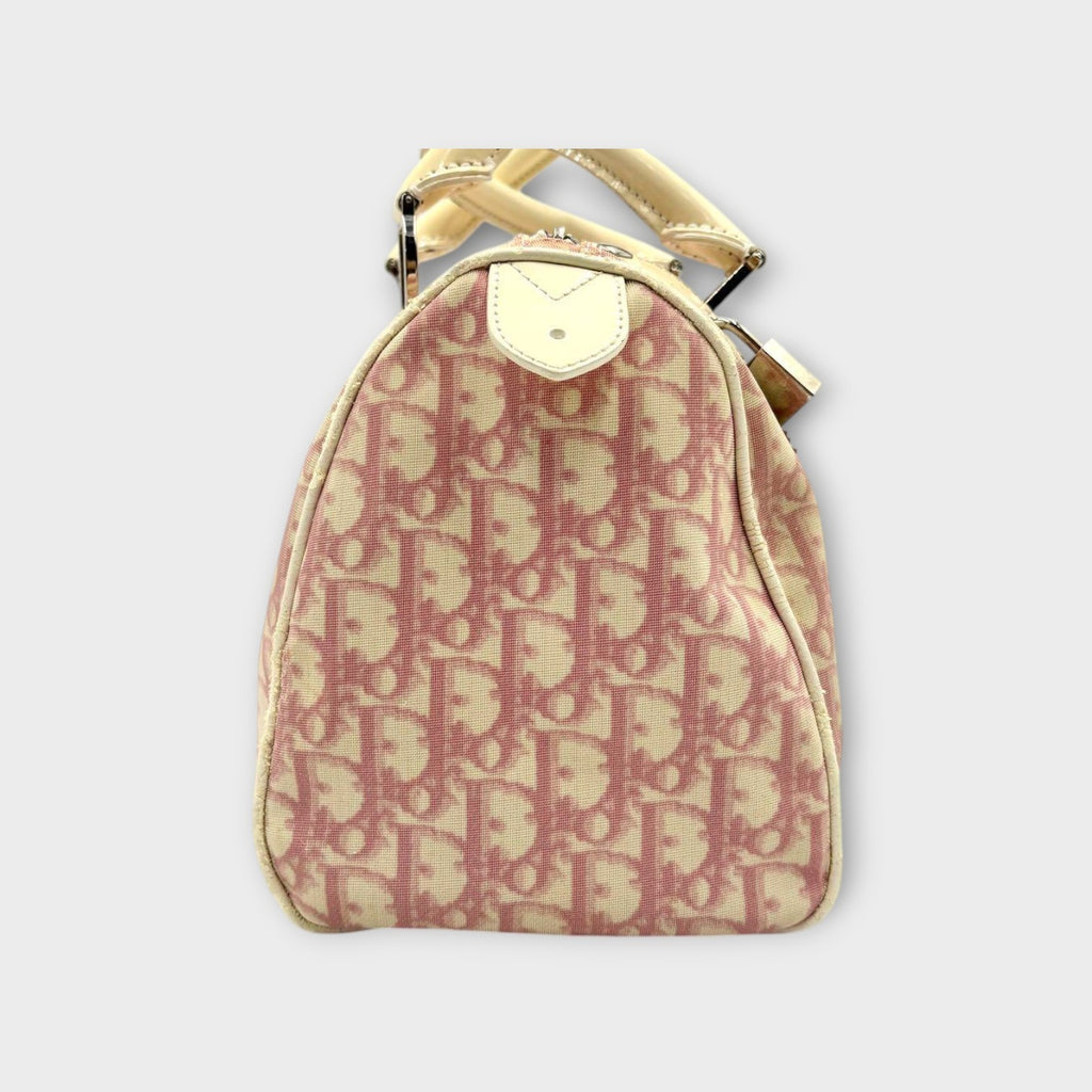 Christian Dior Trotter Pattern Mini Boston Bag Tote Bag Leather PVC Pink 【A】