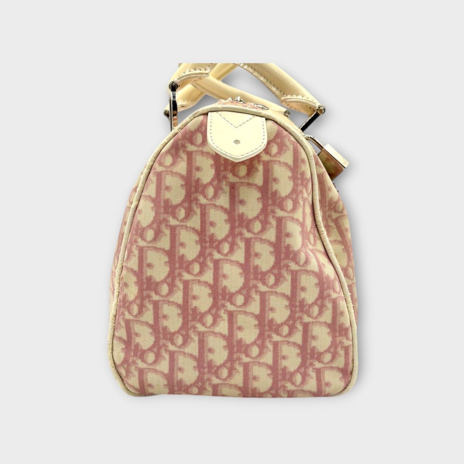 Christian Dior Trotter Pattern Mini Boston Bag Tote Bag Leather PVC Pink 【A】