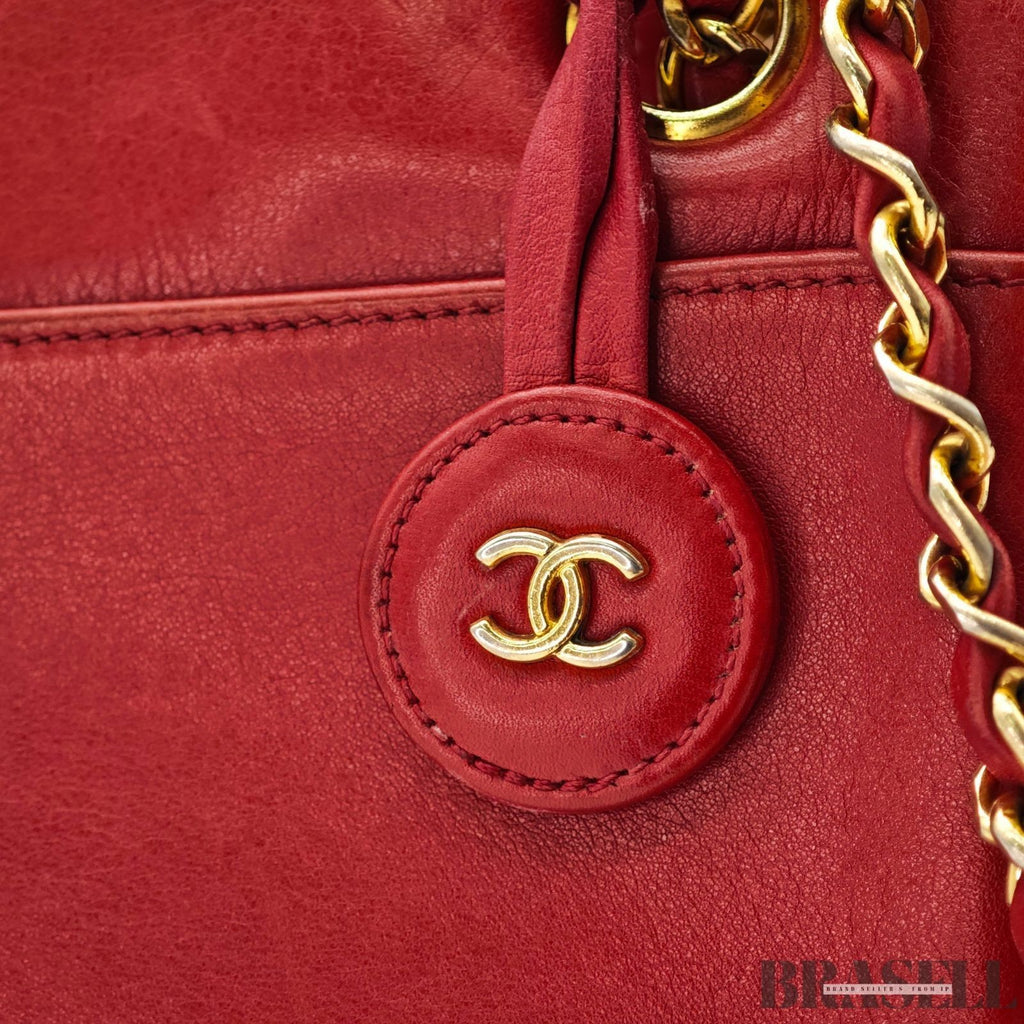 CHANEL Matelasse Lambskin Tote Bag Red Quilted Shoulder Bag Women's Guarantee