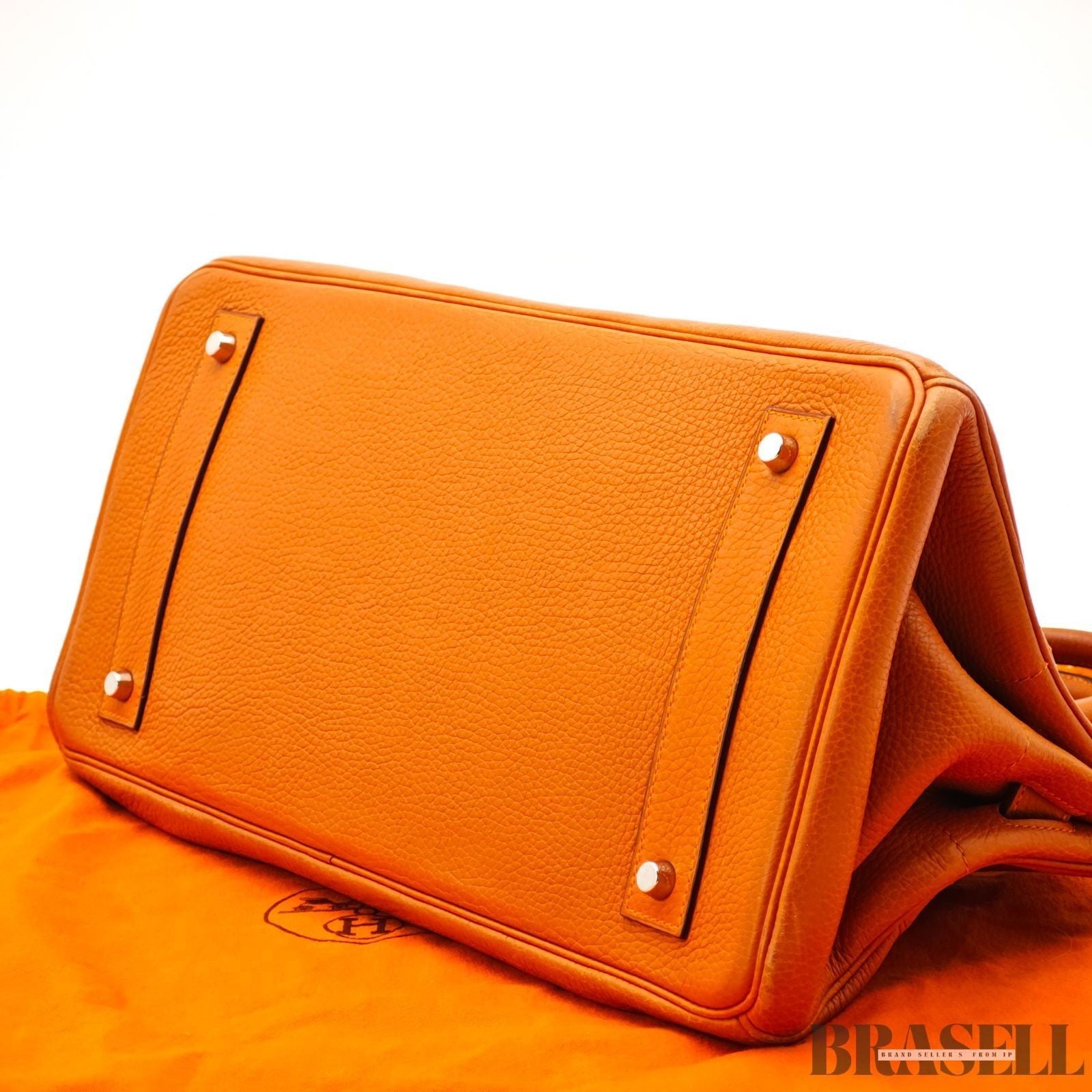 Hermes Shoulder Birkin 42 Taurillon Clemence Handbag Horizontal Orange silver