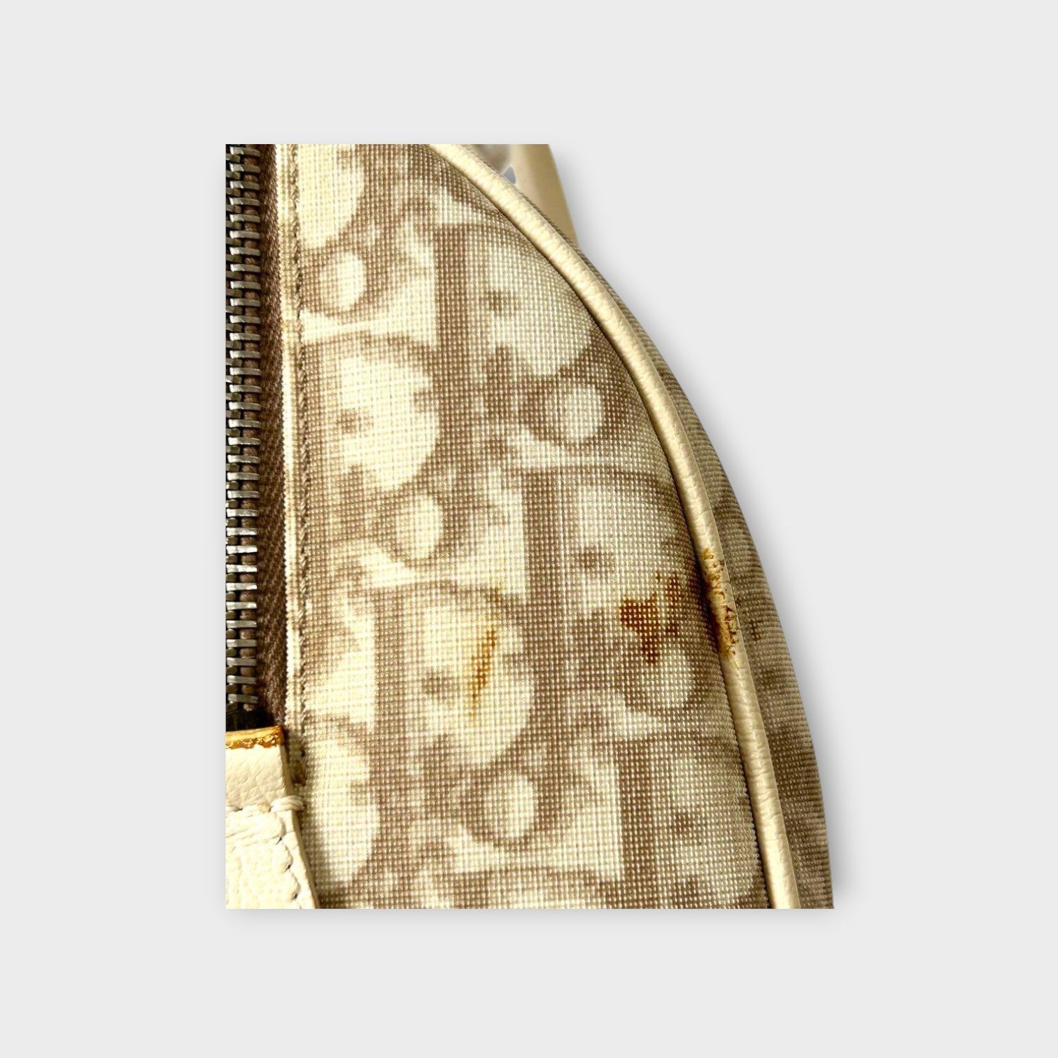 Dior Trotter PVC Leather Floral Handbag Tote Bag Beige Silver Hardware 【B】