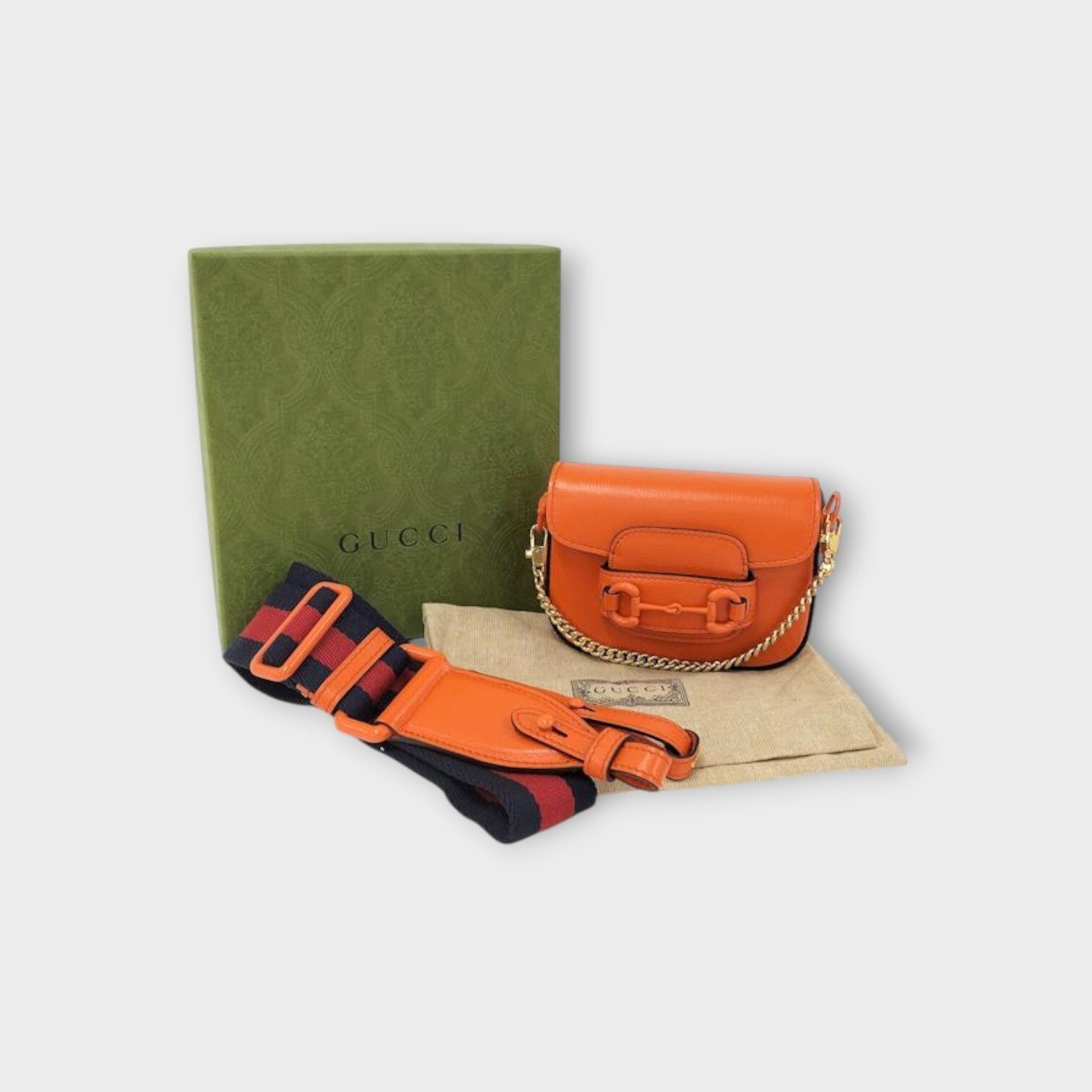 GUCCI Horsebit 1955 2Way Shoulder Bag Leather Orange 726863 【N】