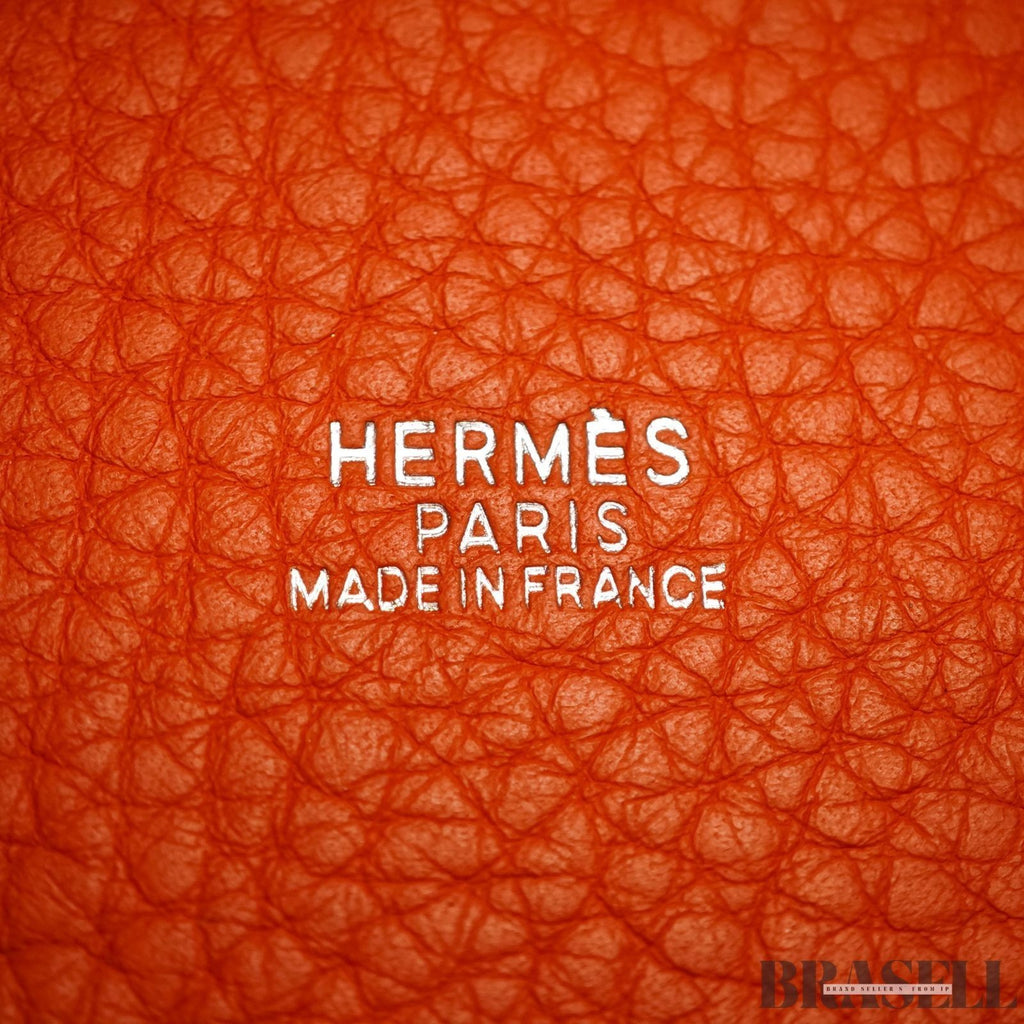 HERMES Picotin Lock MM Tote Bucket Bag Handbag Leather Orange Taurillon Clemence
