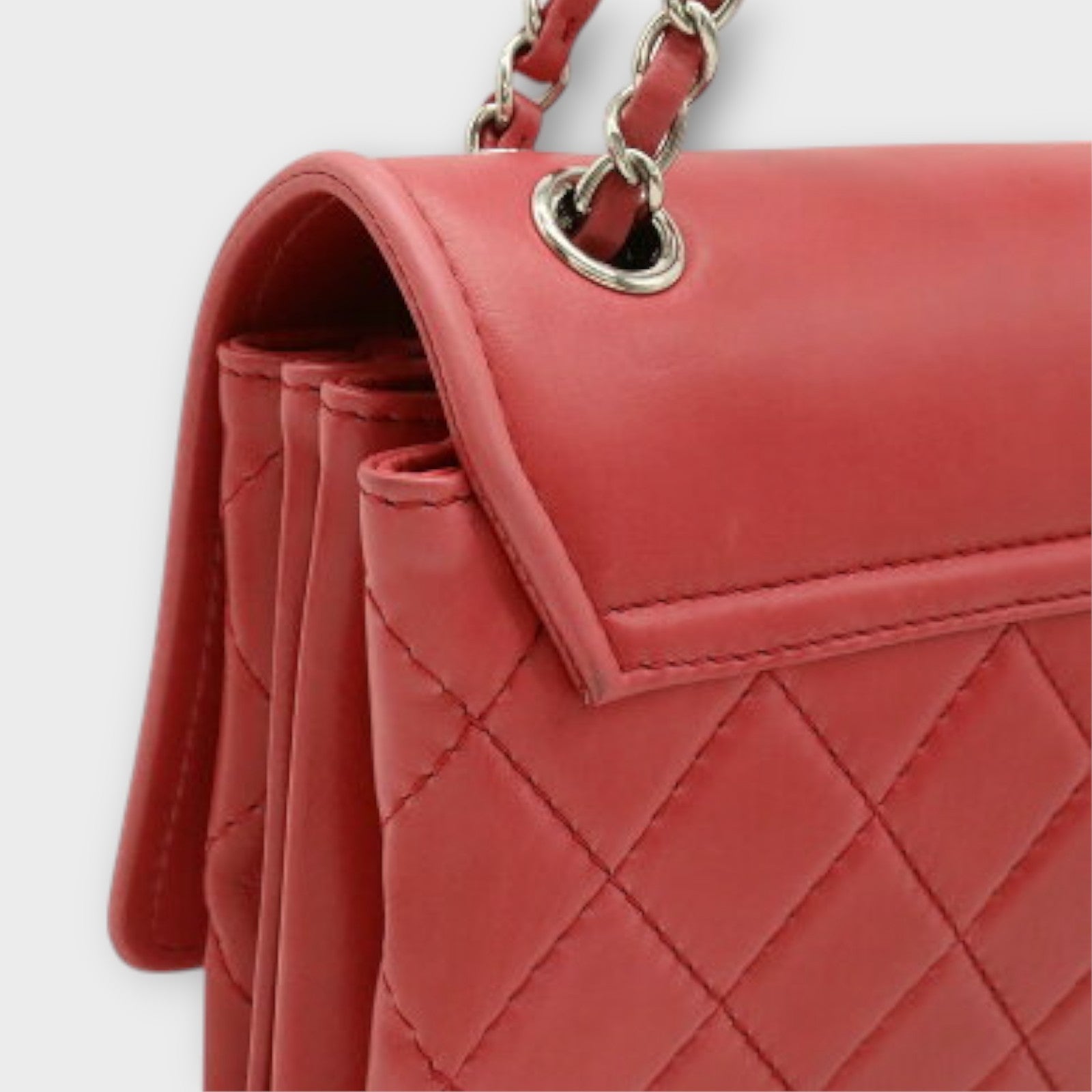 CHANEL Hamptons Coco Mark Chain Shoulder Bag Lambskin Leather Red