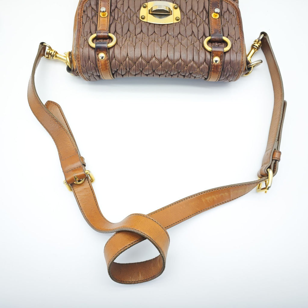 MIU MIU Nappa Croquet Matelassé Shoulder Bag Brown Unisex