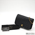 CHANEL Matelassé Full Flap Push Lock Shoulder Bag Chain Small Black Lambskin