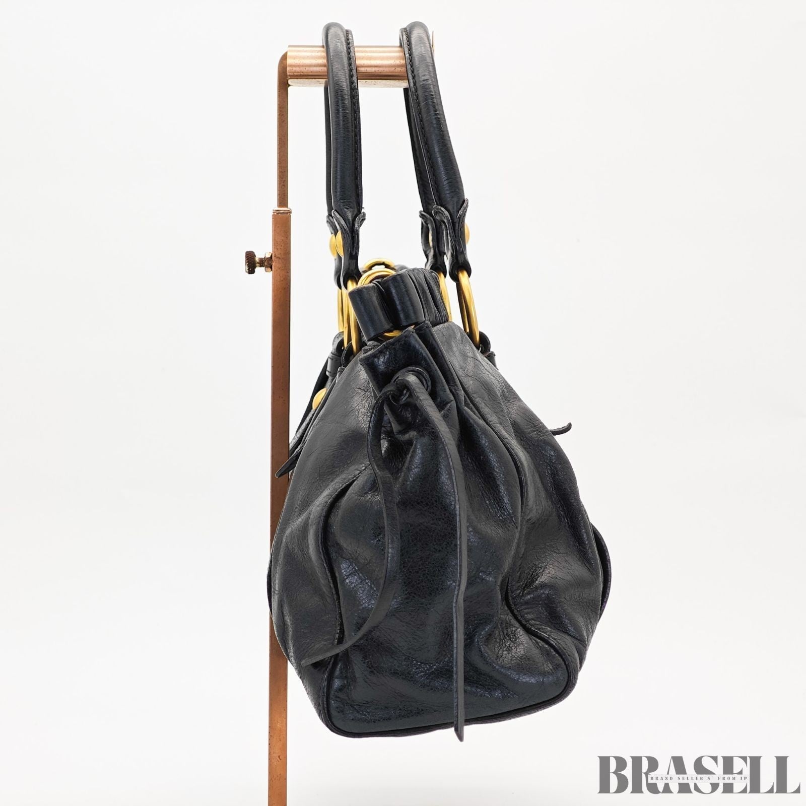 Miu Miu Gathered Handbag RT0383 2-Way Shoulder Bag Black