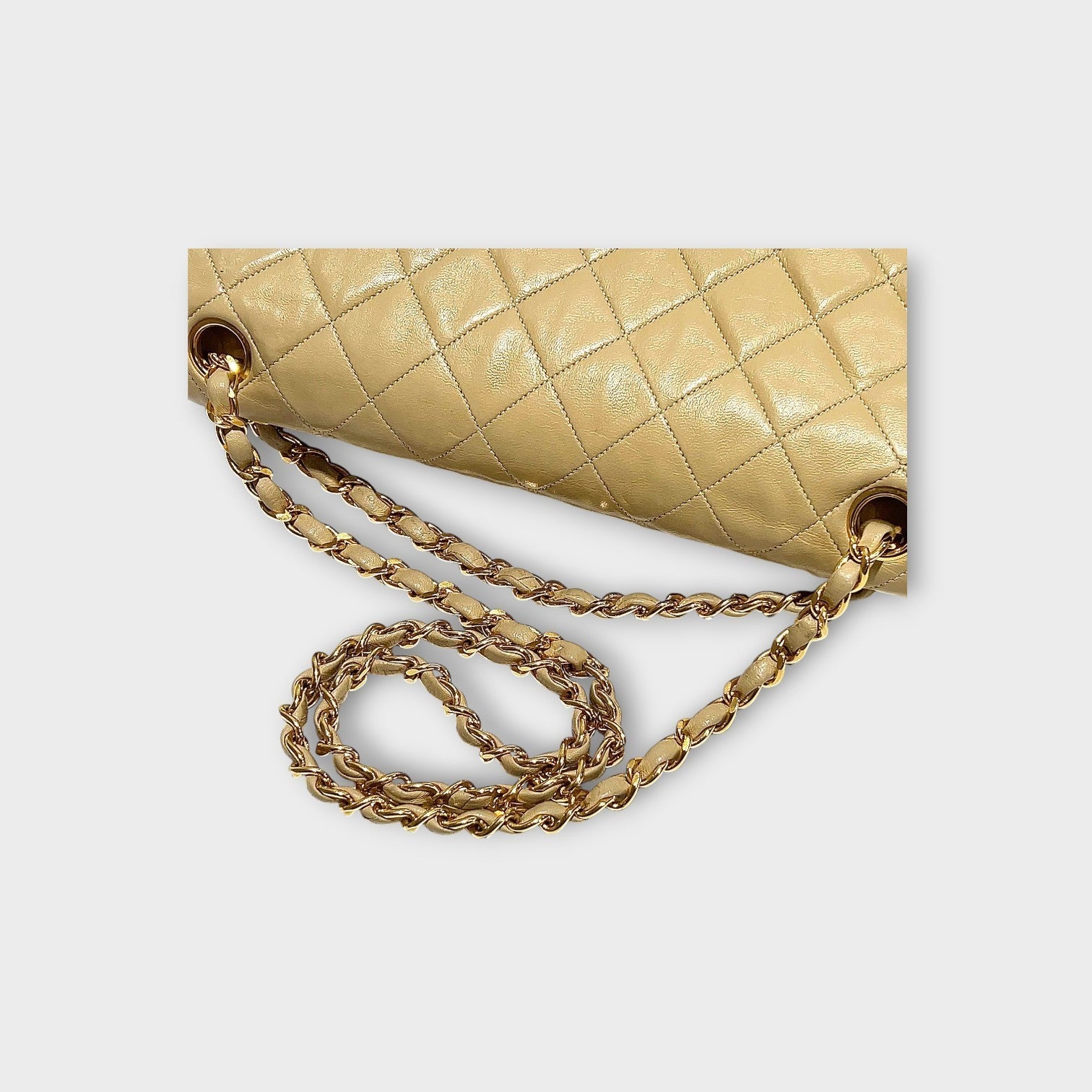 Chanel Classic Double Flap Bag 25 Beige Lambskin with Chain Strap and CC Logo【B】