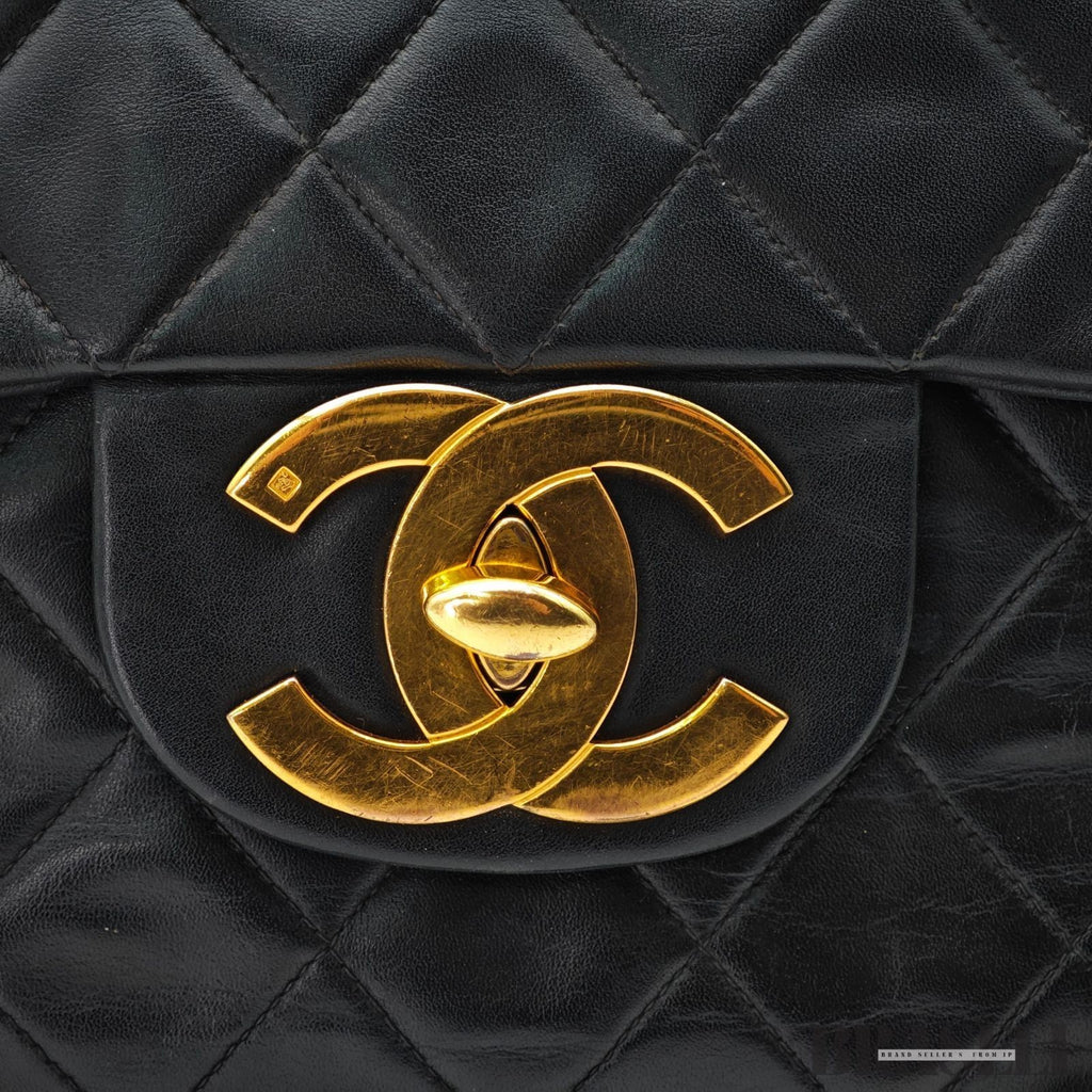 CHANEL Large Matelasse Flap Bag Lambskin Black Quilted Shoulder Bag Women's