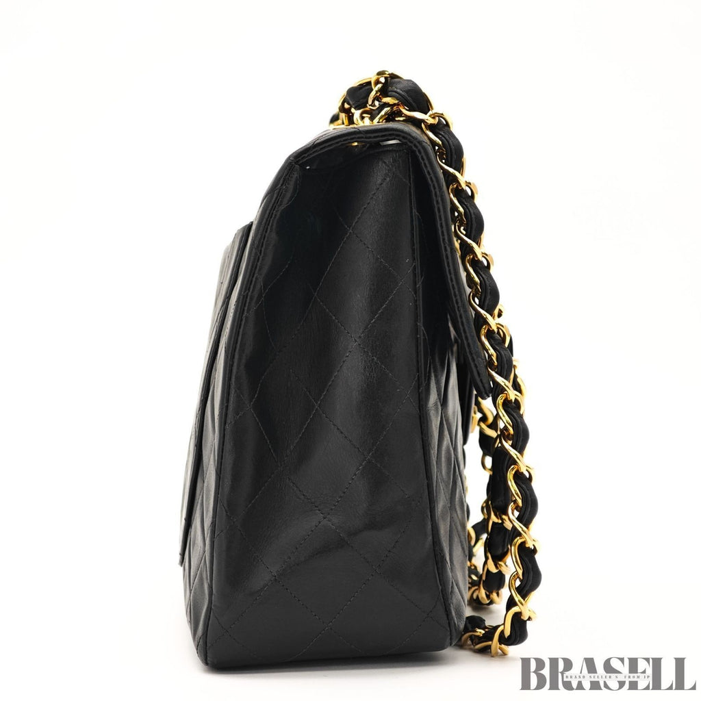 CHANEL Maxi Jumbo Quilted Matelasse Lambskin Flap Bag Handbag Black
