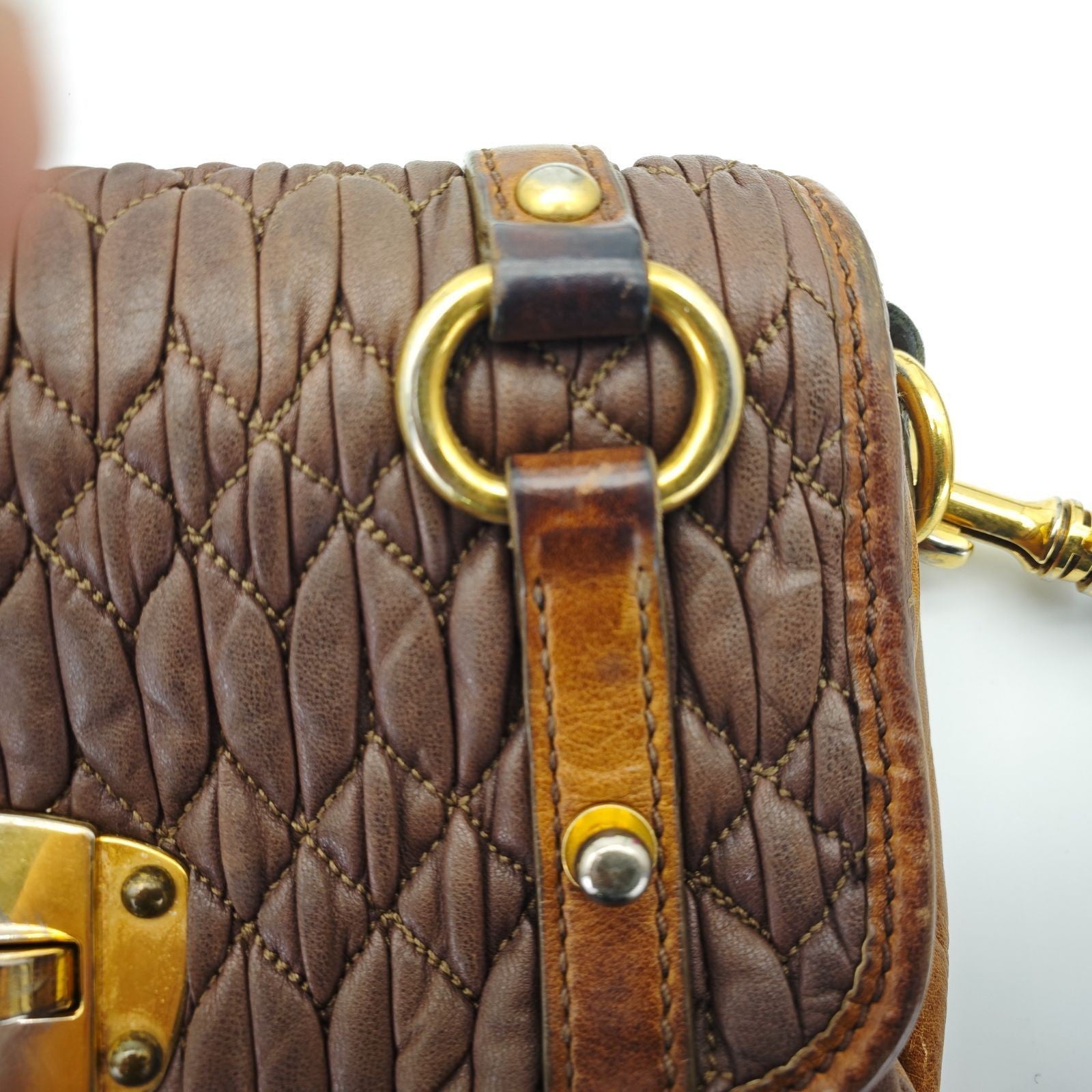 MIU MIU Nappa Croquet Matelassé Shoulder Bag Brown Unisex