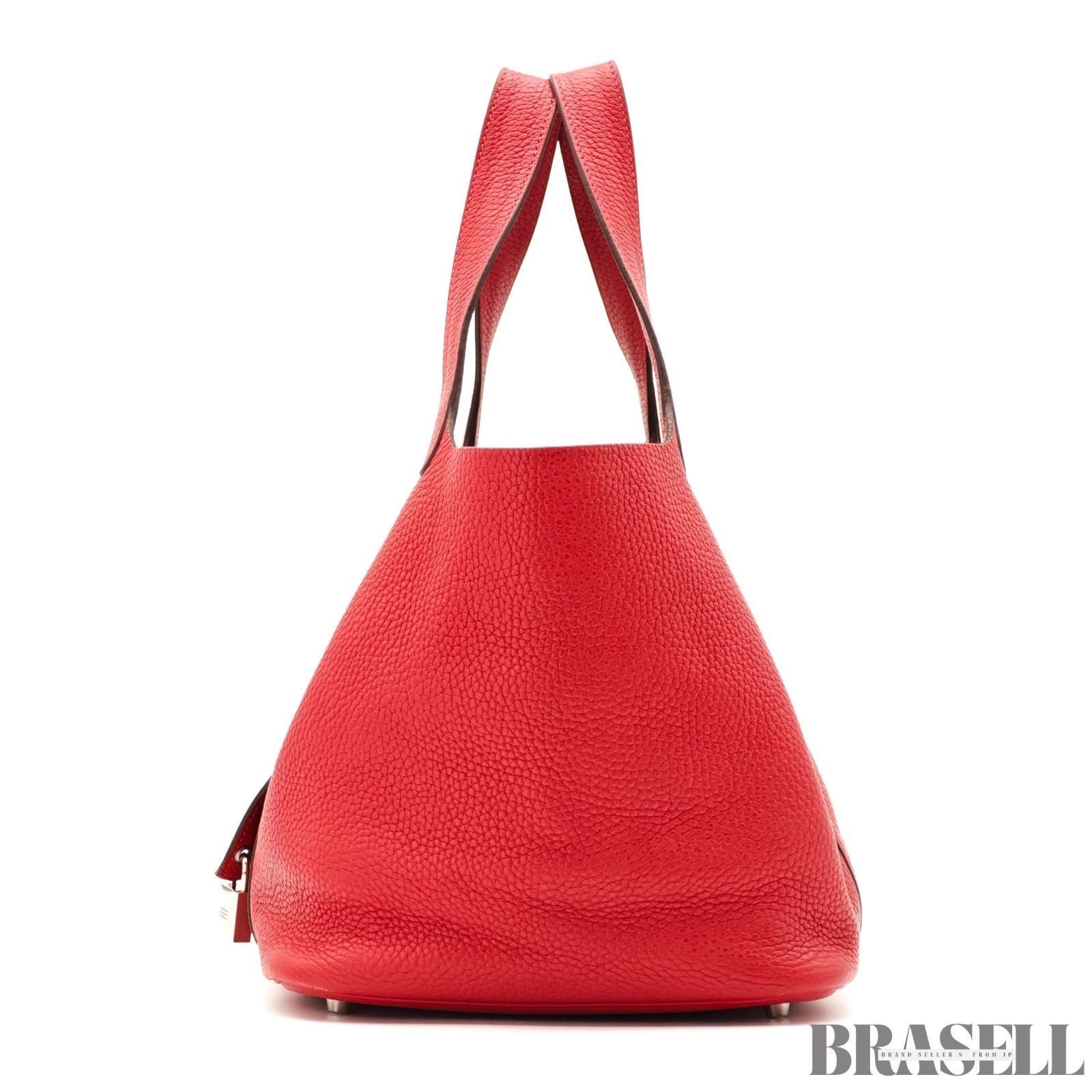 HERMES Picotin Lock Red Handbag Tote Bag Leather Silver Hardware with Padlock