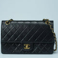 CHANEL Matelasse 25 Double Flap Vintage Chain Shoulder Bag Black Gold