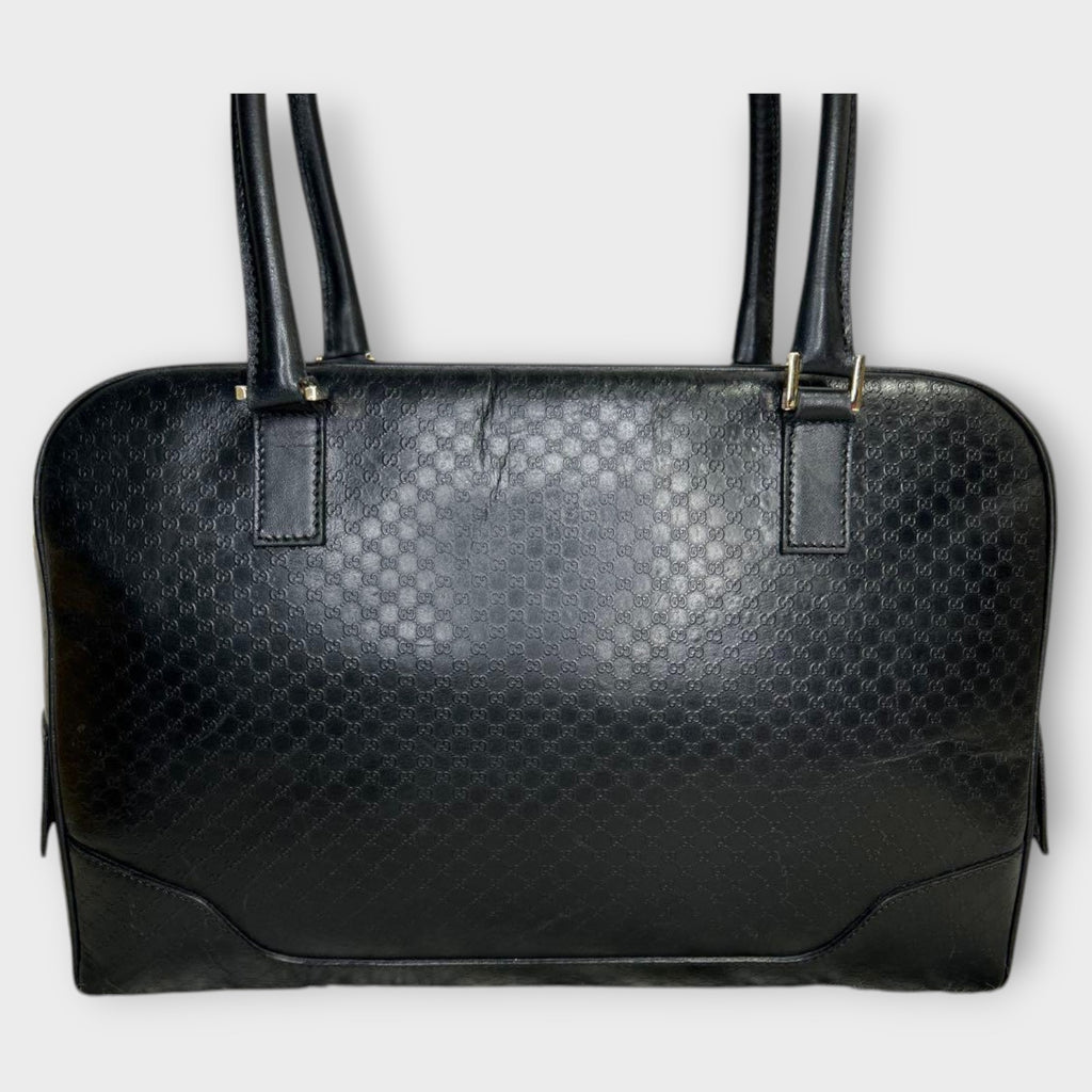 GUCCI Mini Boston Bag Handbag Logo Microguccissima Black Leather