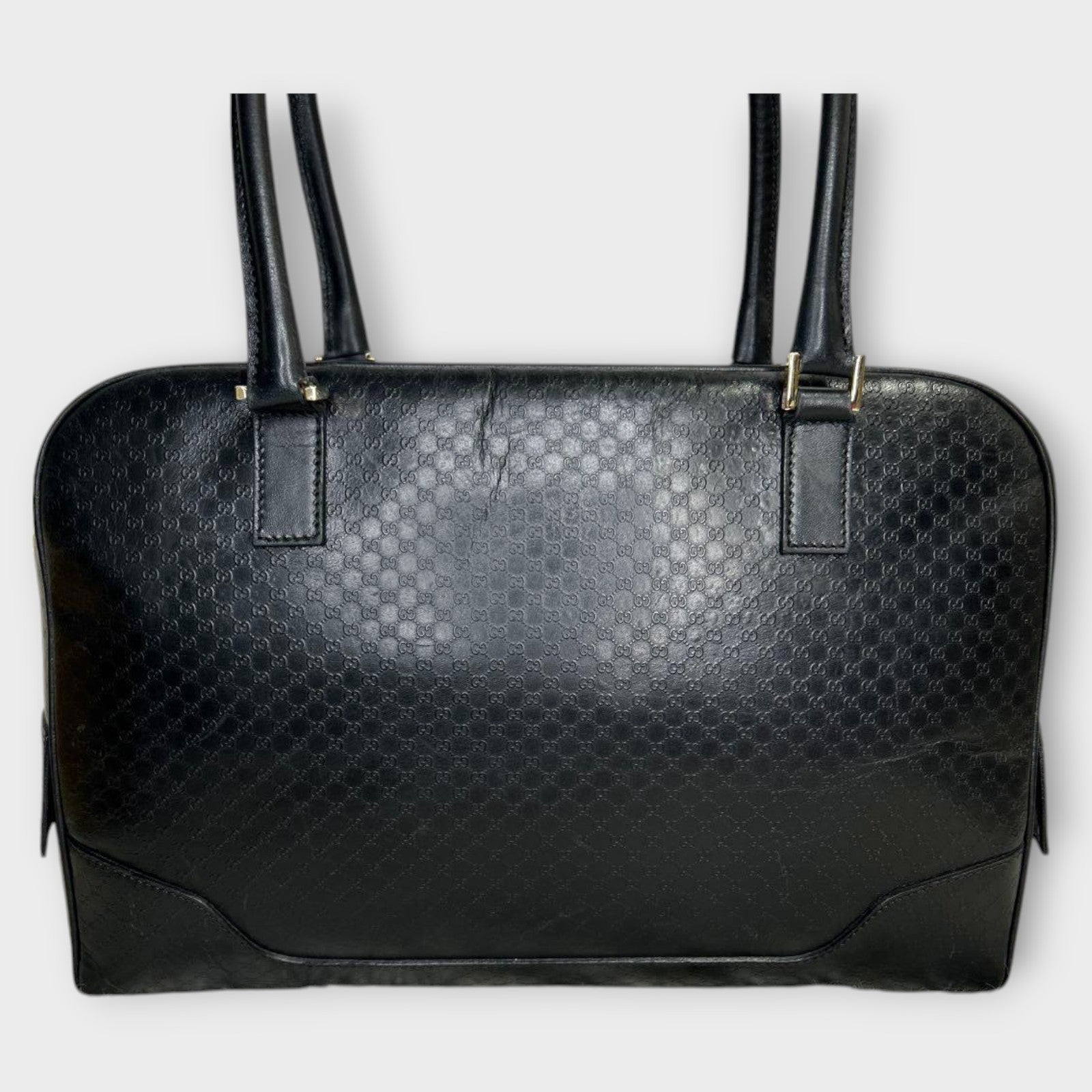 GUCCI Mini Boston Bag Handbag Logo Microguccissima Black Leather