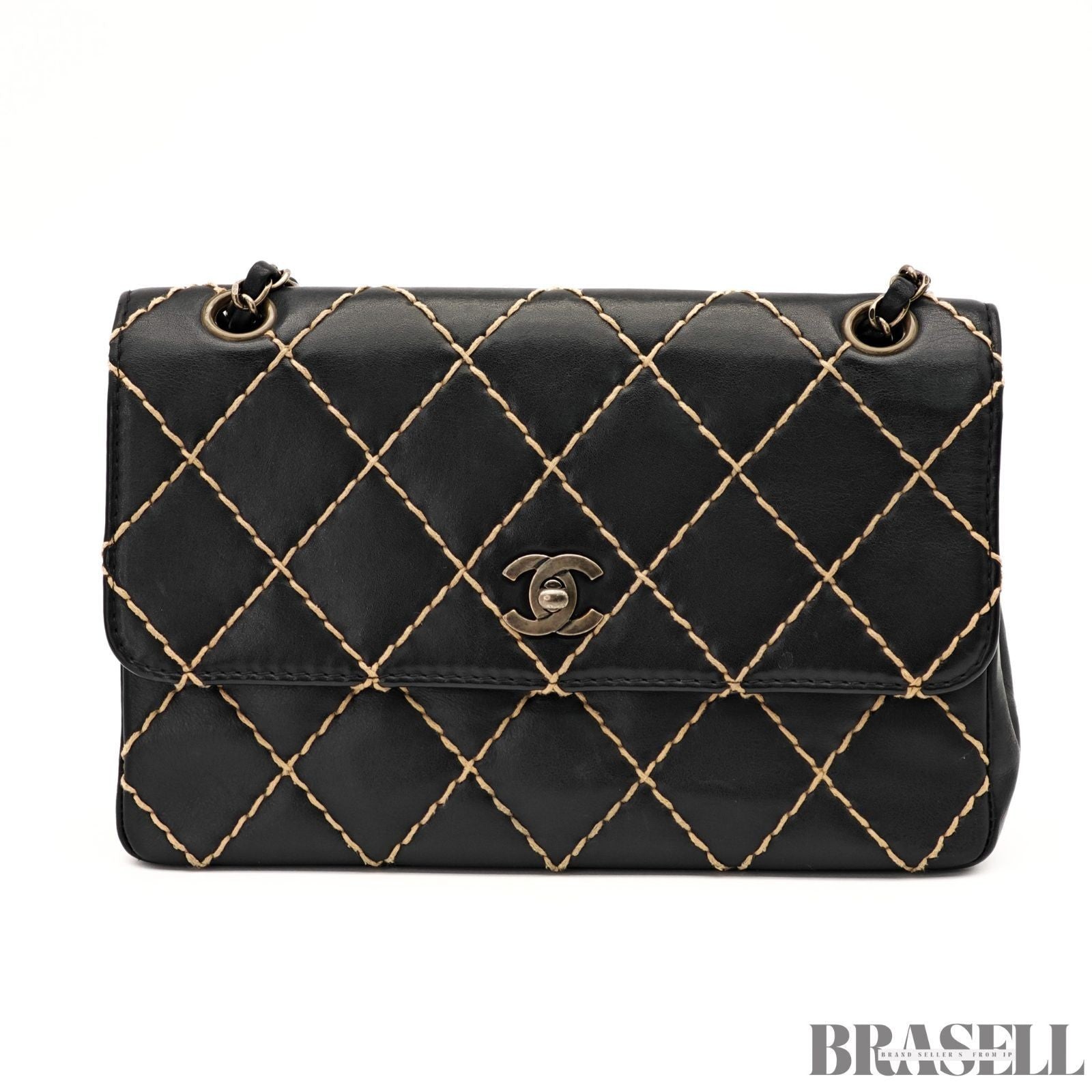 CHANEL Wild Stitch A14687 Leather Flap Shoulder Bag Black Women’s