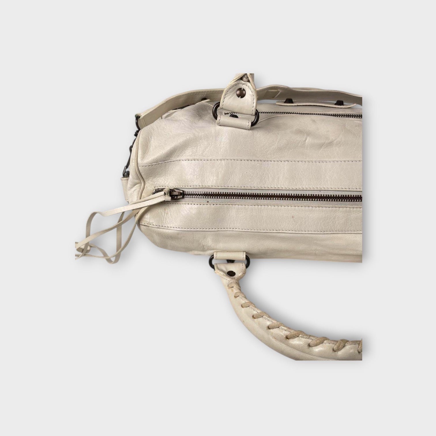 Balenciaga 2Way Handbag Shoulder Bag White Leather Zip 【B】