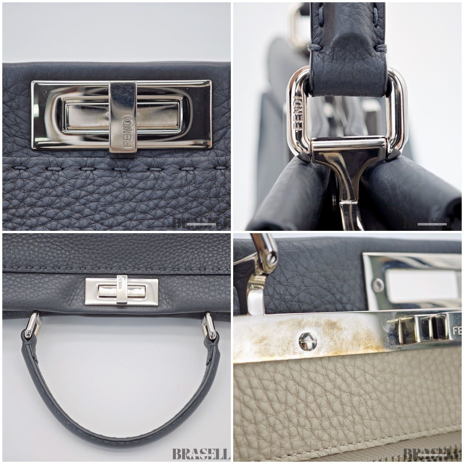 FENDI Peekaboo Selleria 8BN290 Gray Shoulder Bag/Handbag for Commuting Women's