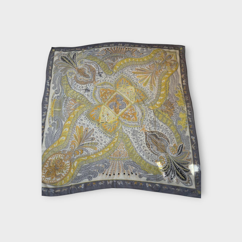 Hermès Carré 140 Herringbone "Jardin de la Maharani" Silk Scarf Bandana 【S】