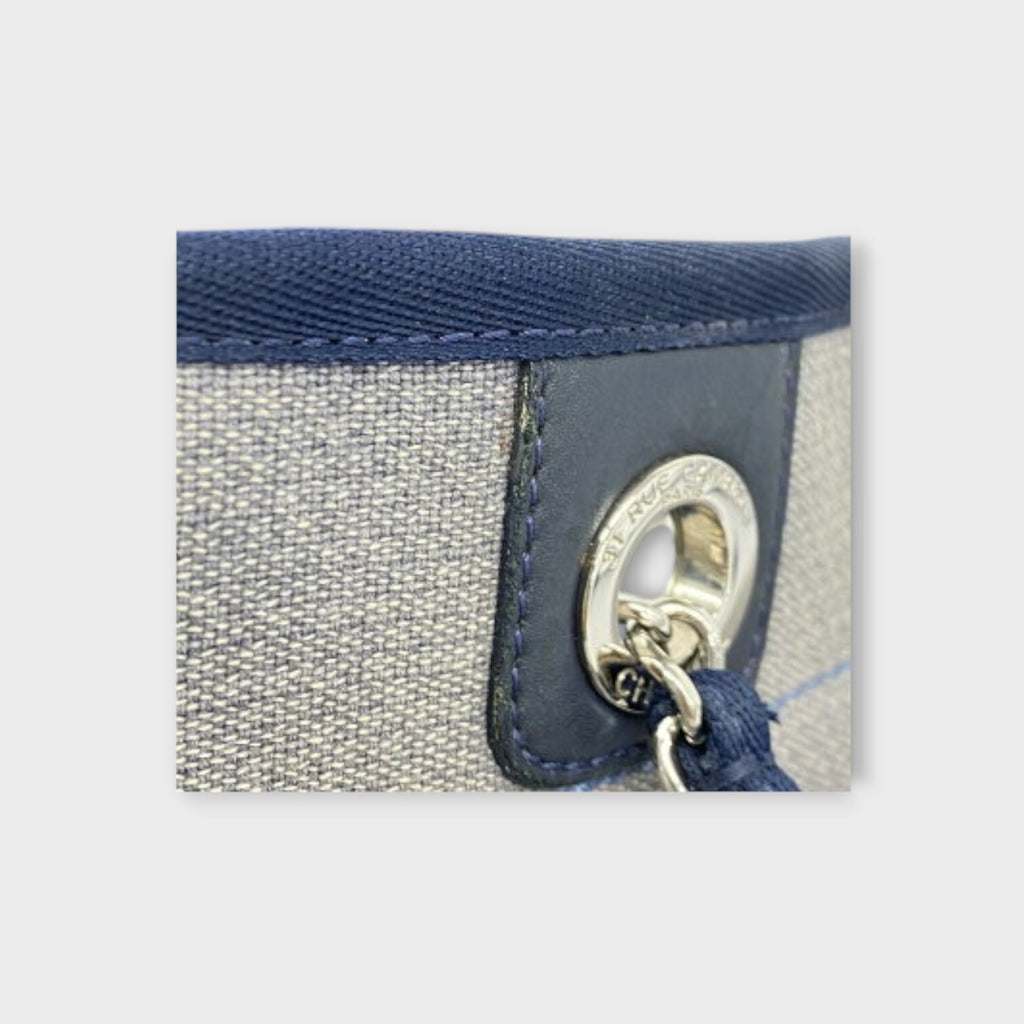 CHANEL Deauville Line Medium Tote Shoulder Bag Logo Coco Mark Chain Shoulder