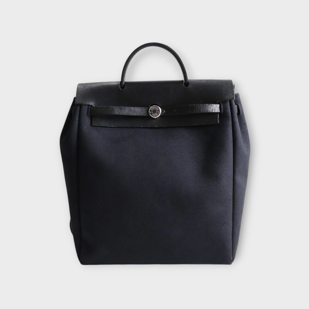 HERMES Air Bag Ad PM 2Way Backpack Handbag Black Toile Officier Stamped G