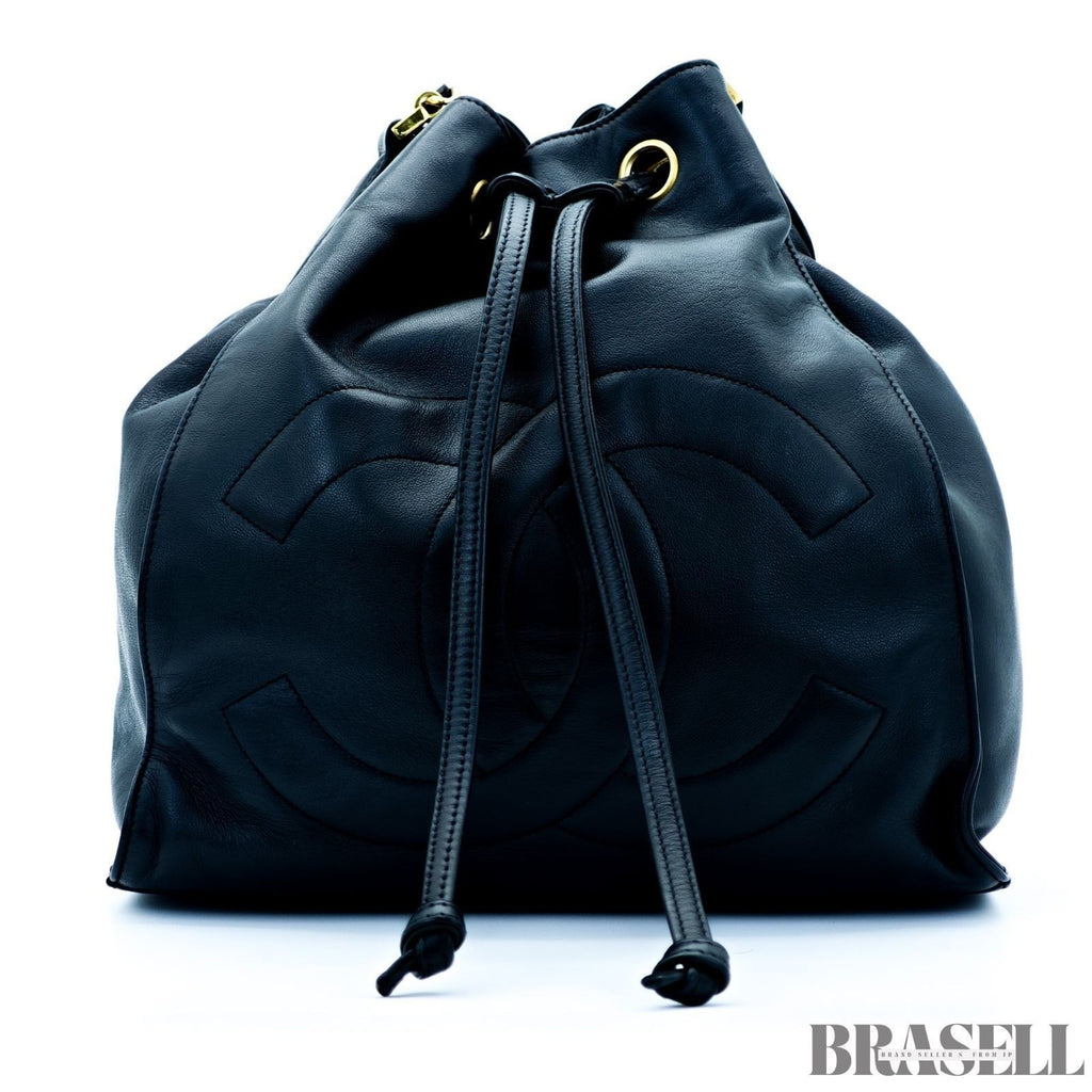 Chanel Drawstring Lambskin Coco Mark Chain Shoulder Bag Black Women w/Dust Bag