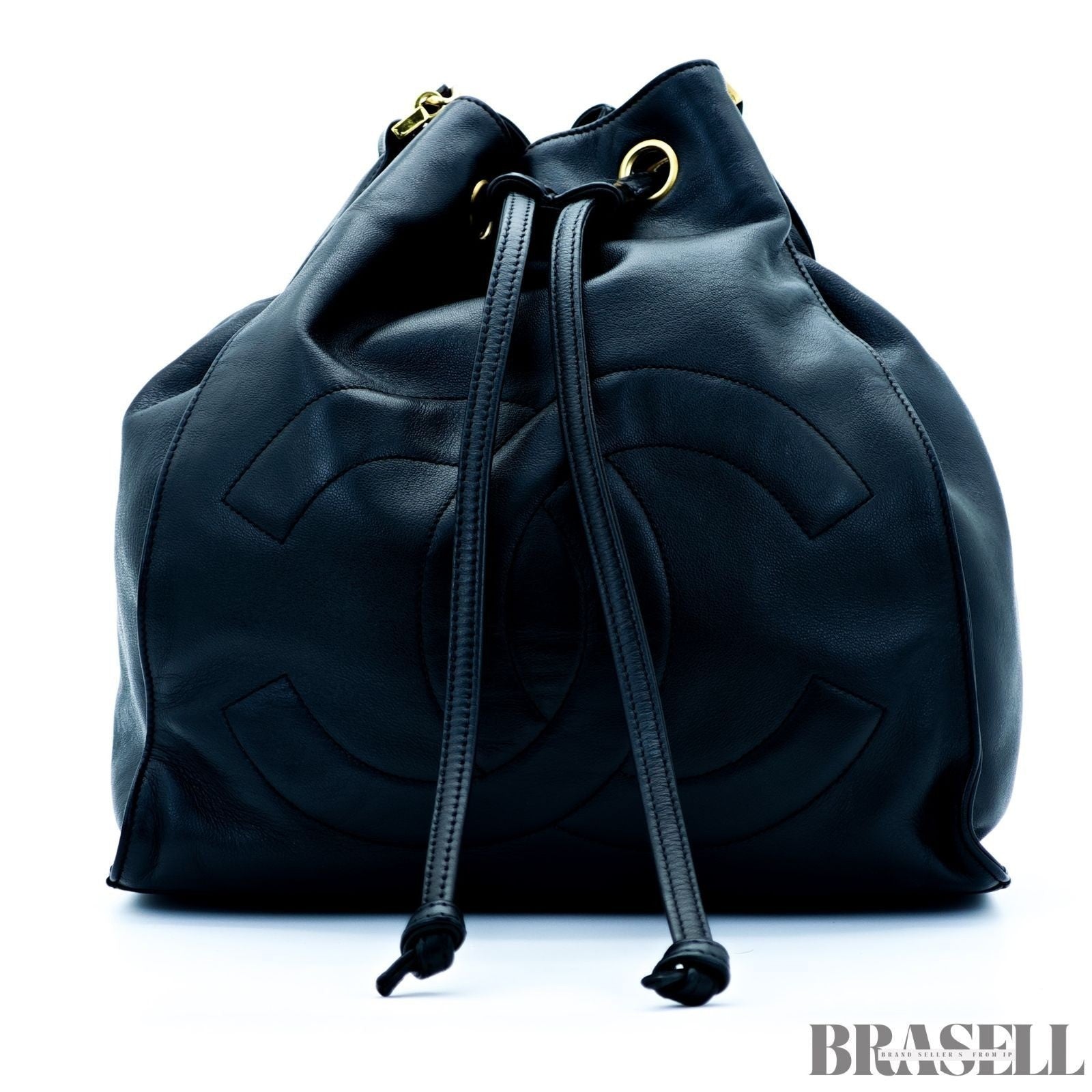 Chanel Drawstring Lambskin Coco Mark Chain Shoulder Bag Black Women w/Dust Bag