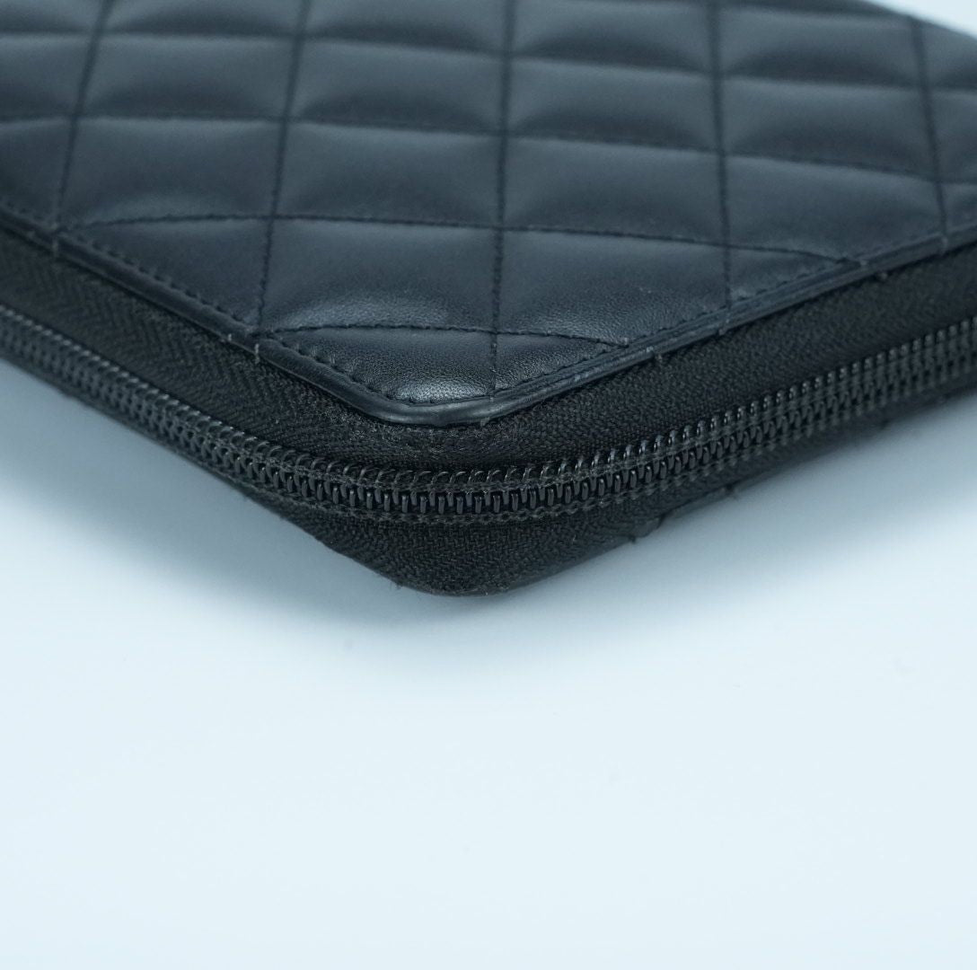 CHANEL Cambon Long Wallet Lambskin Black Women's with Box