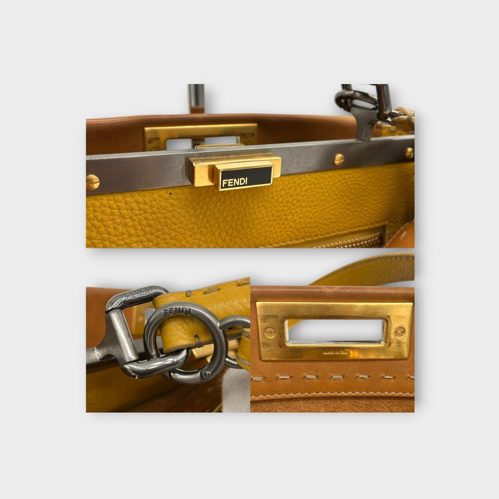 Fendi Selleria 2Way Handbag Shoulder Bag Leather Stitch Beige Yellow 【A】