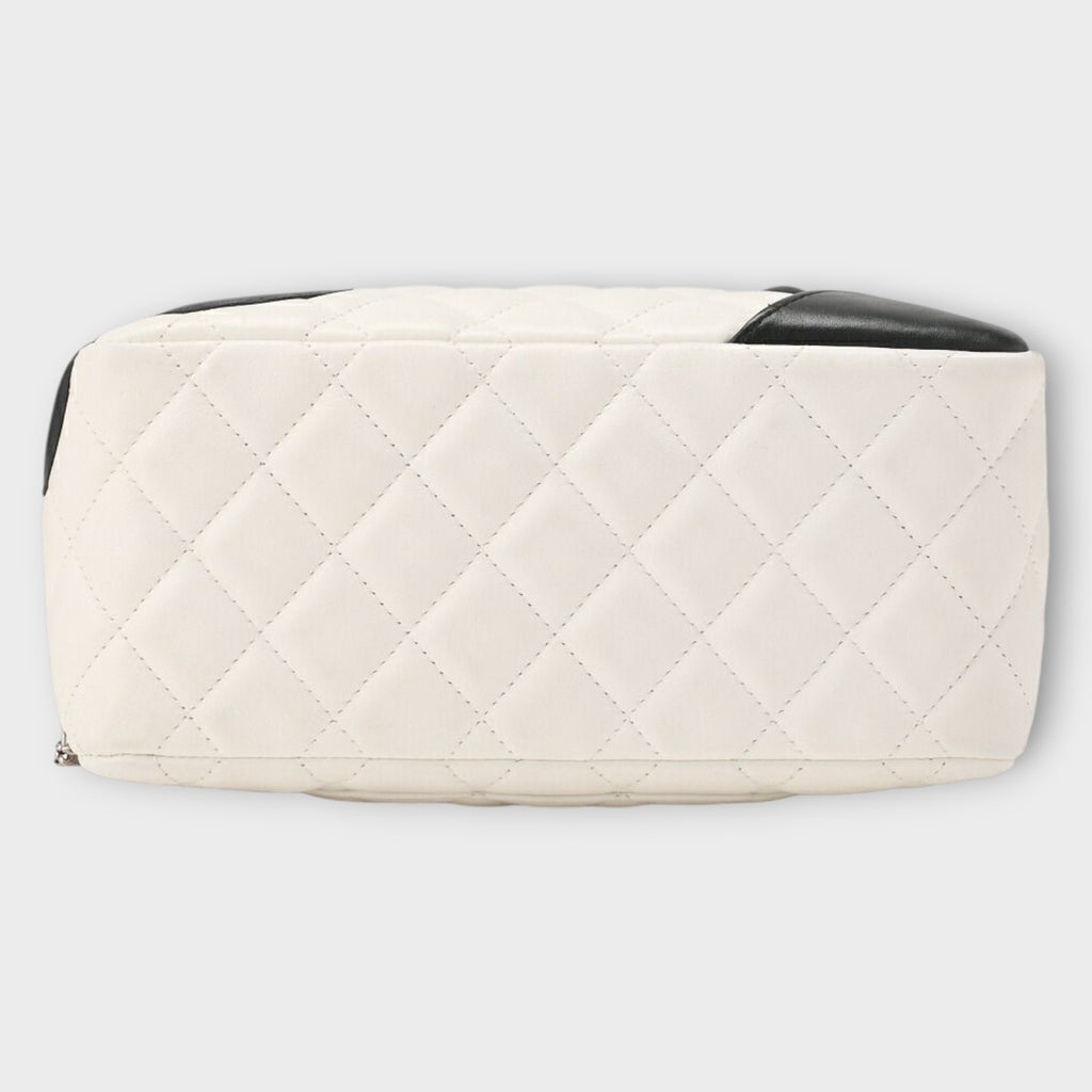 CHANEL Cambon Line Calfskin Mini Tote Bag in White and Black