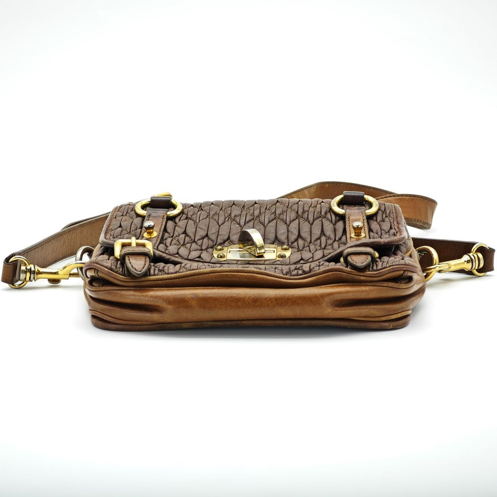 MIU MIU Nappa Croquet Matelassé Shoulder Bag Brown Unisex