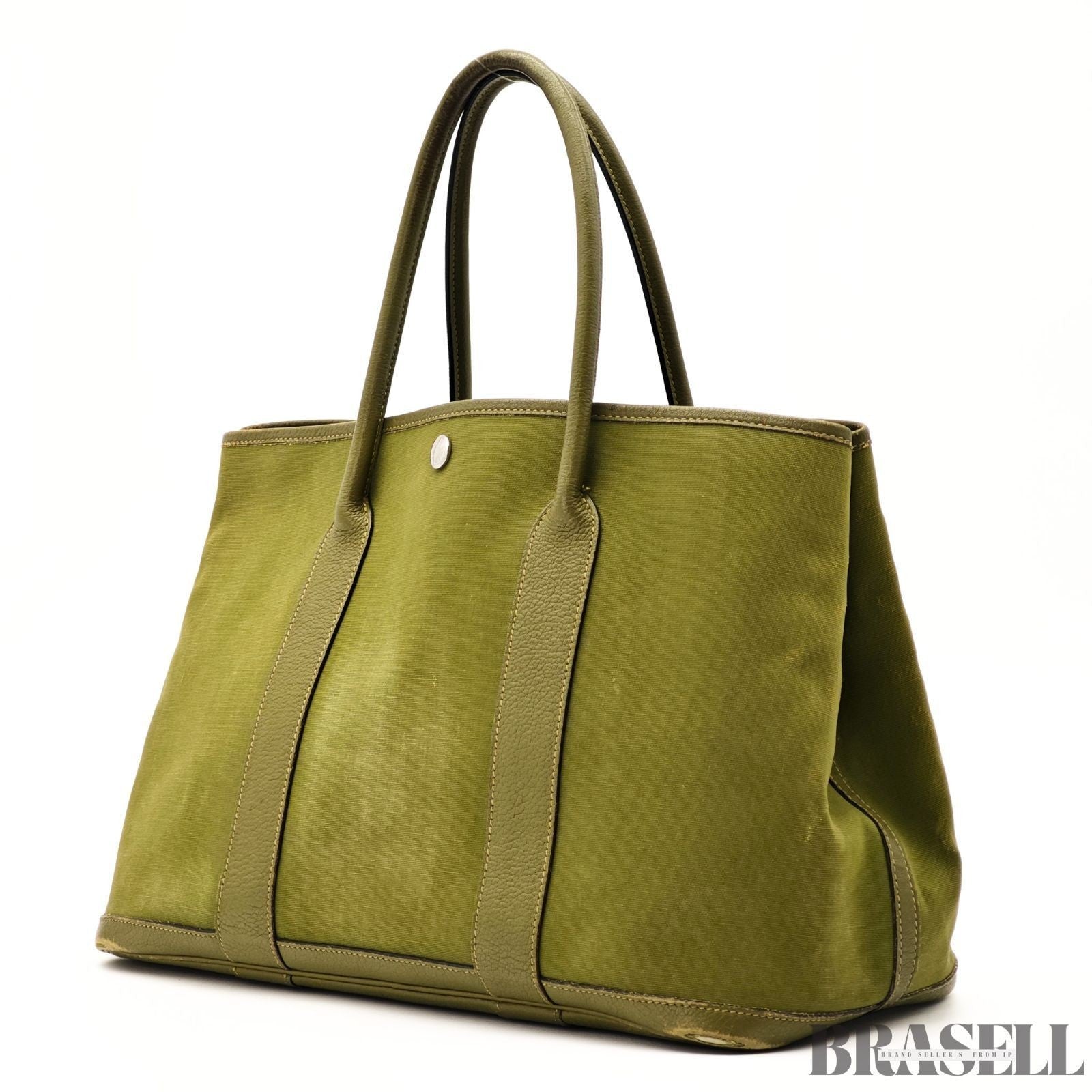 Hermès Garden Party PM Khaki Riken Tote Bag Handbag Toile Officier Leather