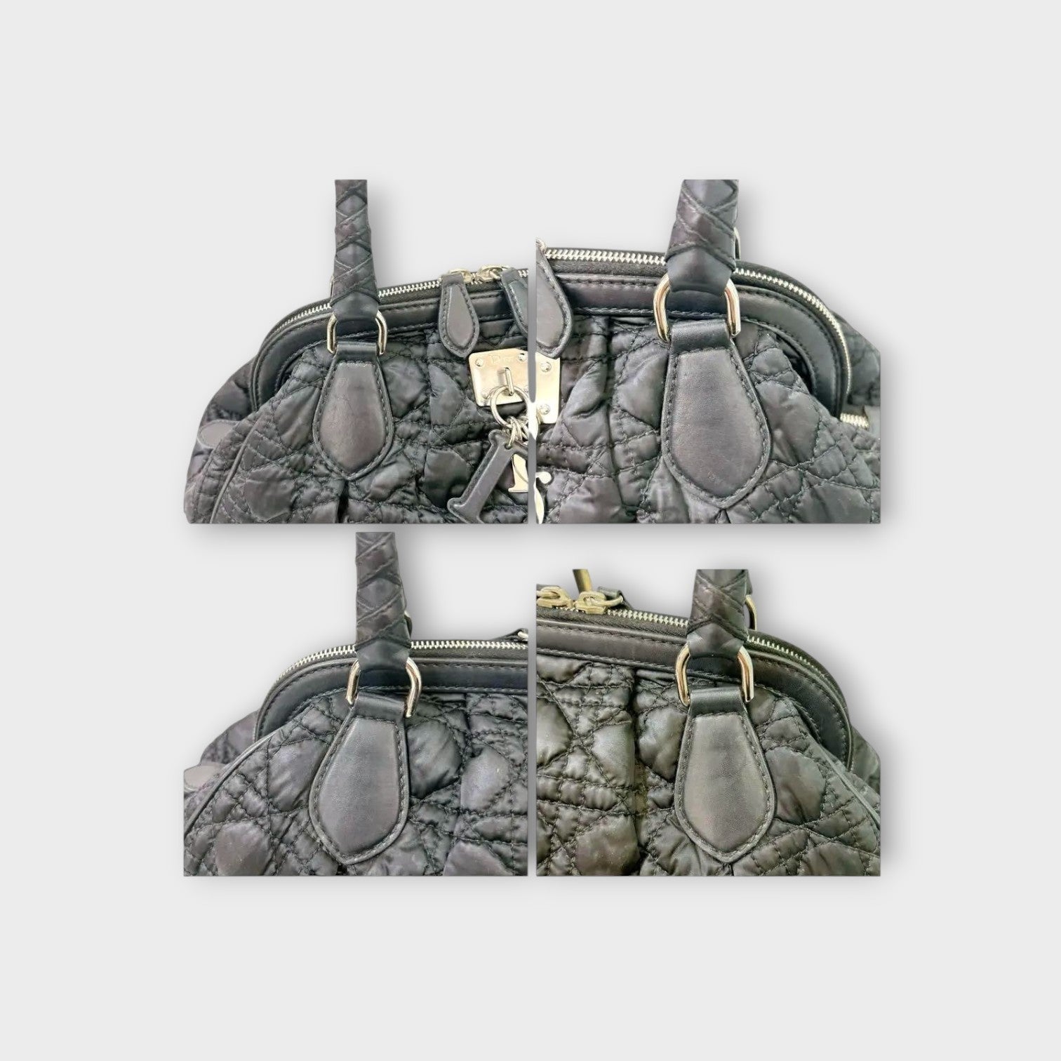 Christian Dior Handbag Tote Bag Leather Nylon Black Silver Hardware 【B】